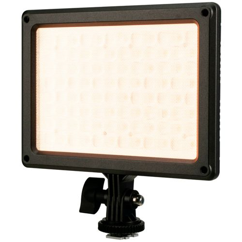 Ein rechteckiges LED-Licht mit schwarzem Rahmen und einem flexiblen Ständer.