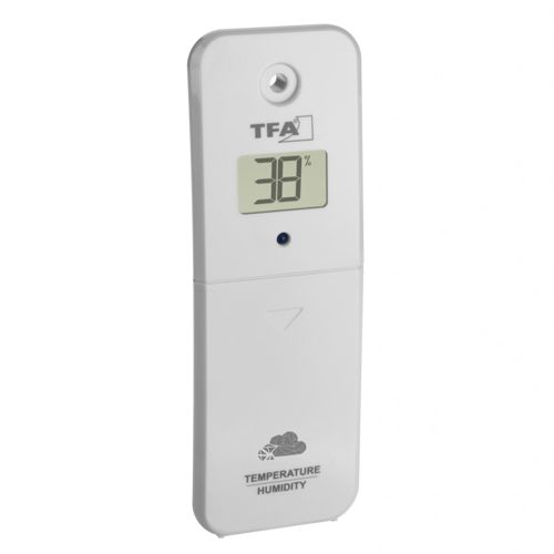 Ein wei4er TFA-Hygrometer mit einem digitalen Display, das 38% anzeigt.