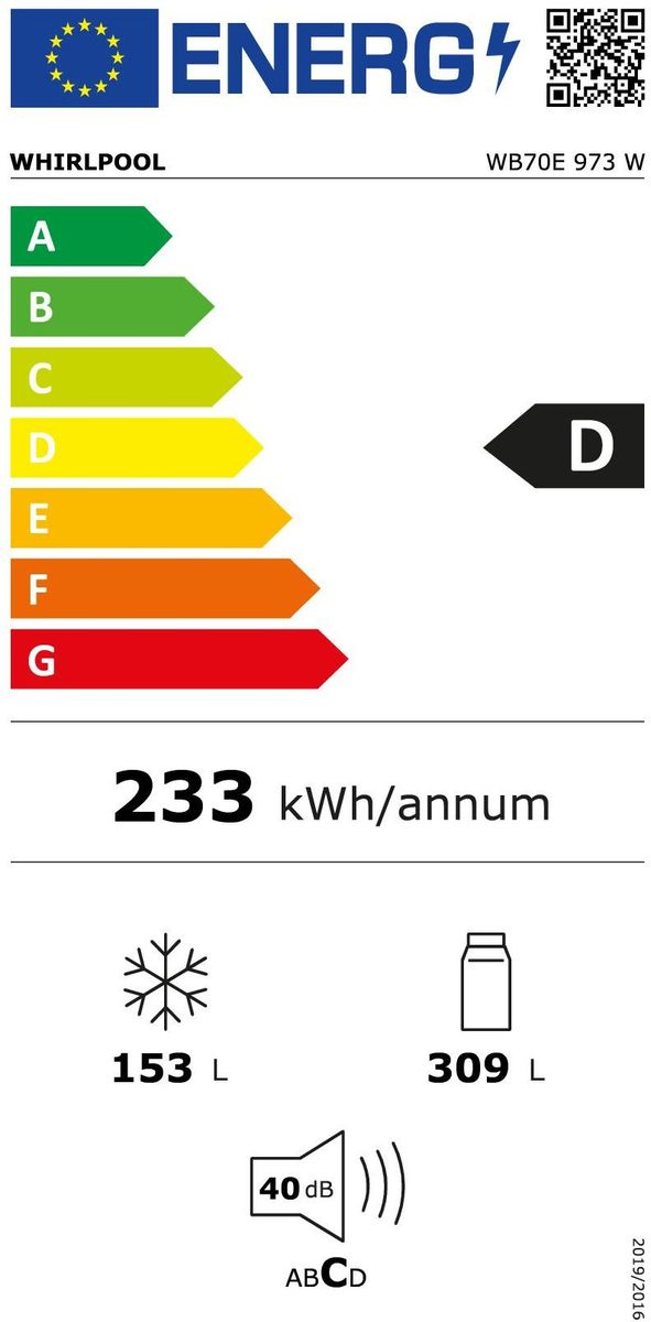 Energieeffizienzlabel für Whirlpool Kühl-Gefrierkombination, Klasse D.
