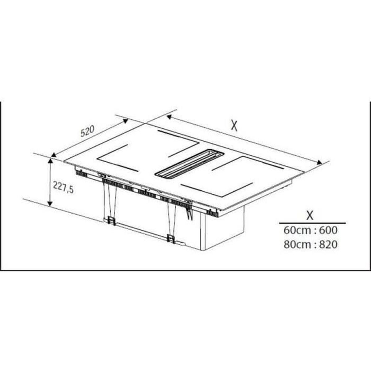 Disegno tecnico di una cappa aspirante con dimensioni 520 e 227,5.
