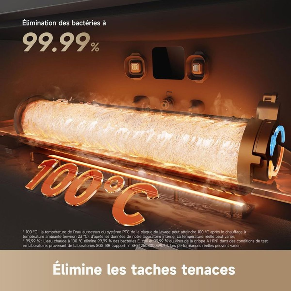 Ein Zylinder wird bei 100°C erhitzt, um 99,99% der Bakterien zu eliminieren.