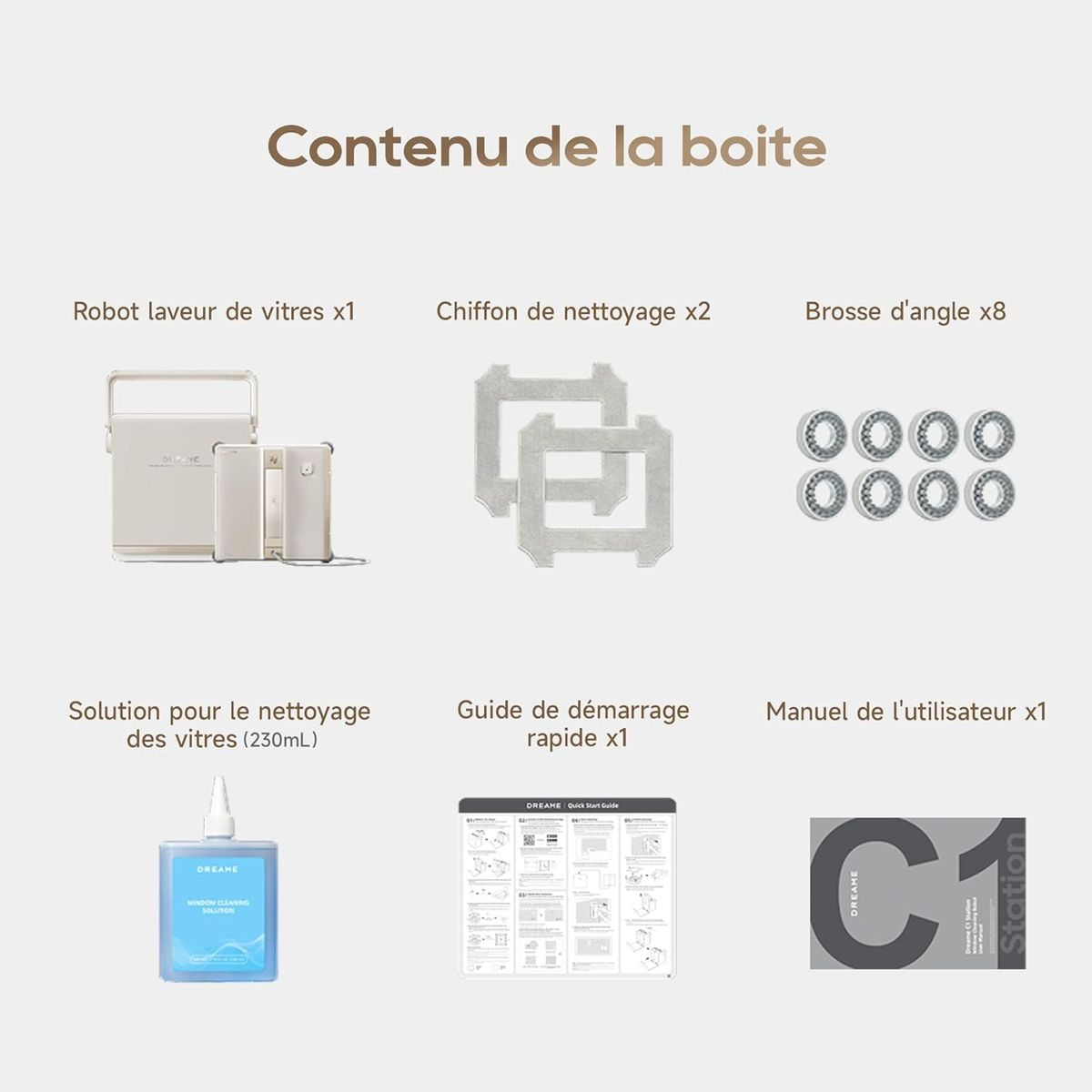 Contenuto della scatola: Robot, panni, spazzole, soluzione, manuali.