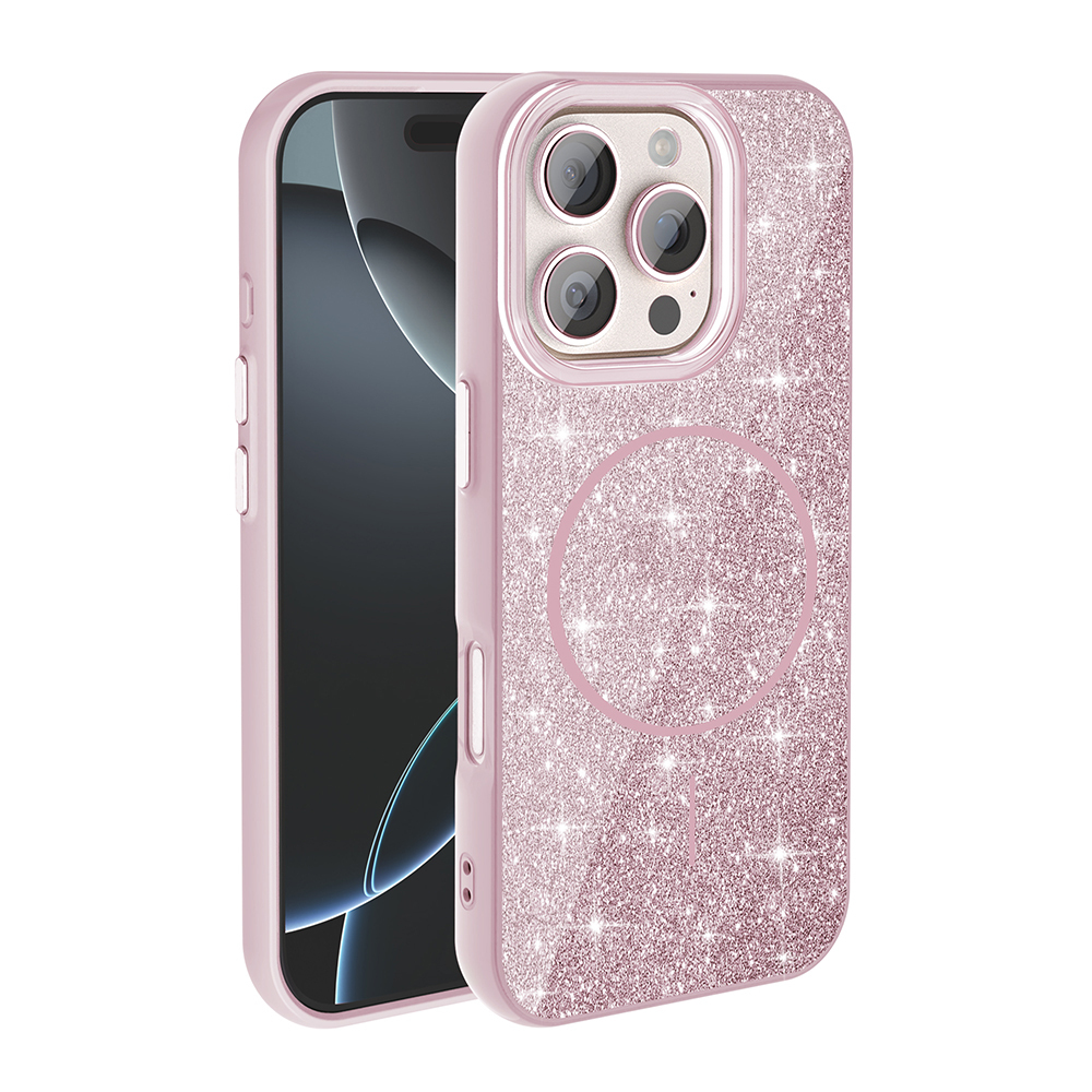 Kameralı, simli pembe telefon.