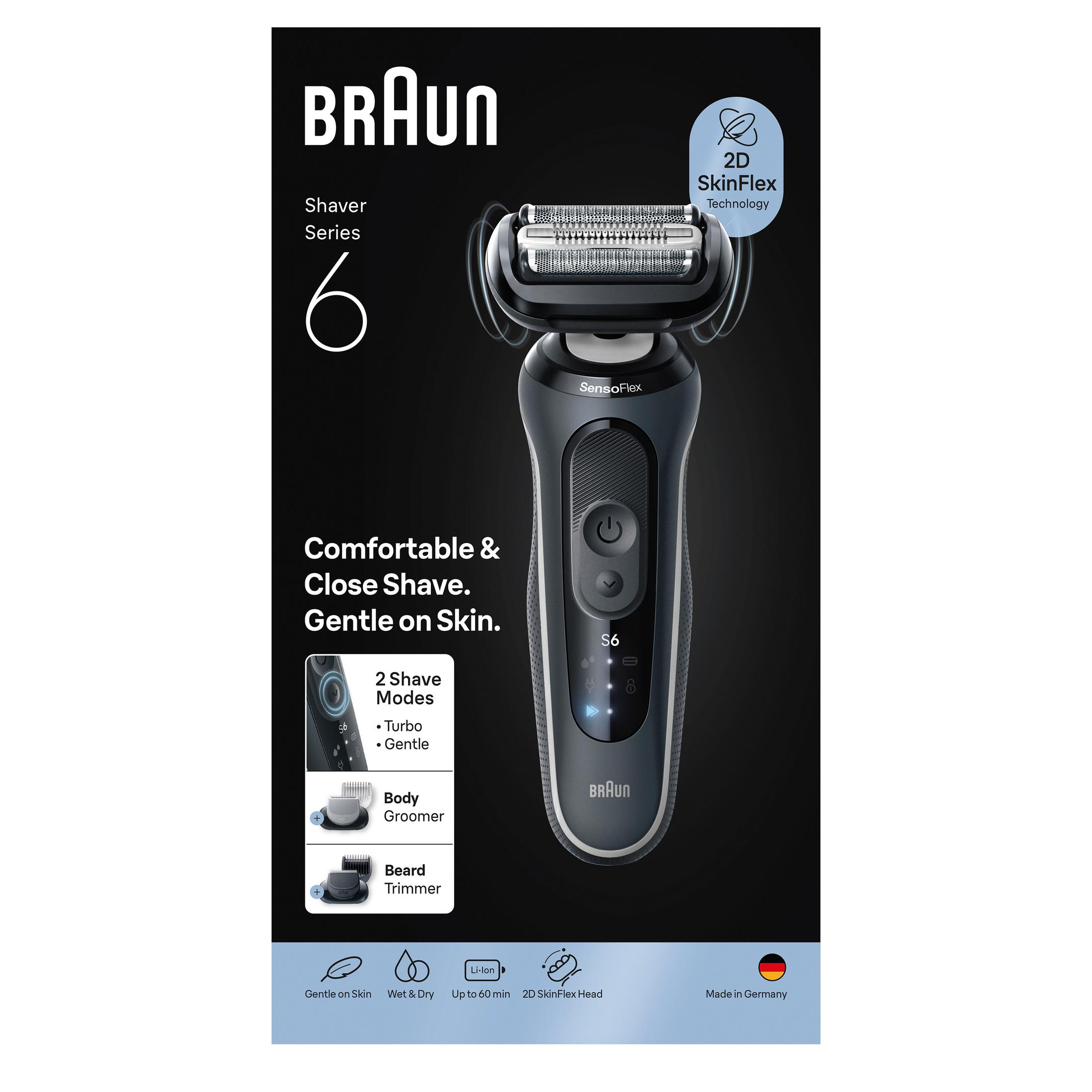 Braun Series 6 Elektrorasierer mit 2D SkinFlex Technologie, 2 Modi.