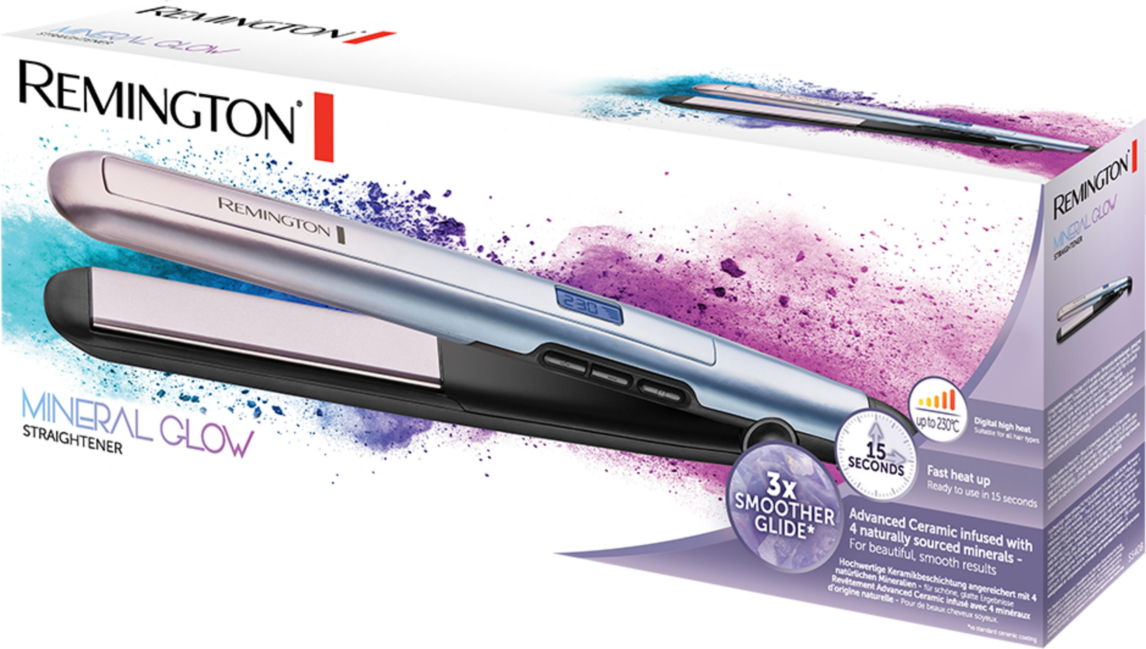 Spazzola lisciante Remington Mineral Glow con calore digitale fino a 230°C.