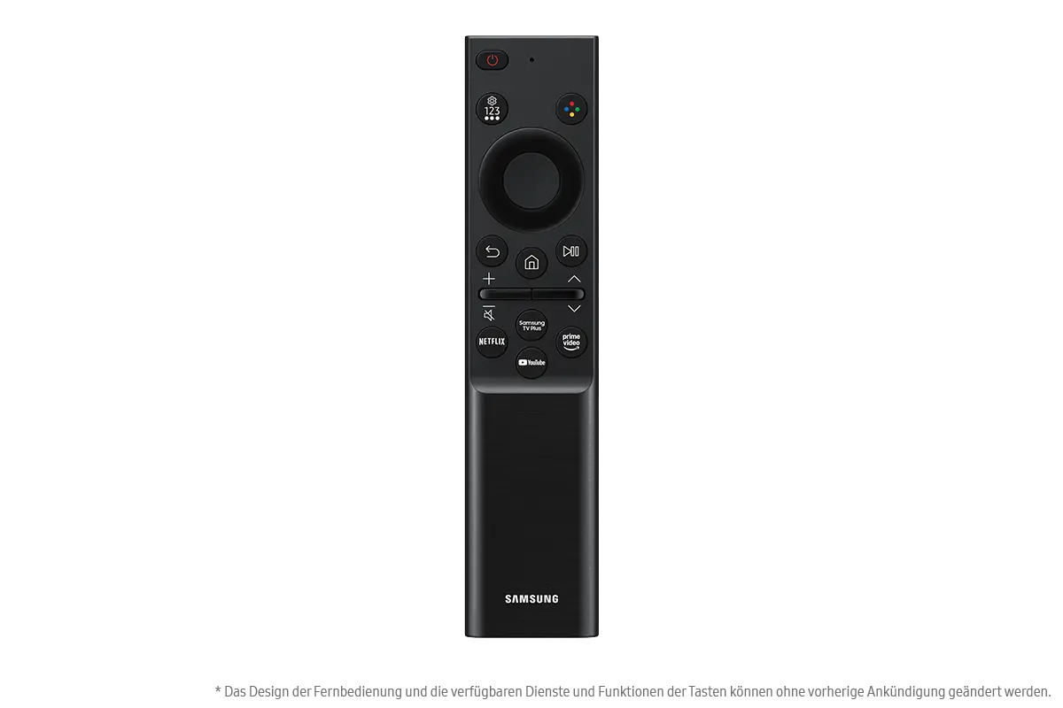 Telecomando Samsung nero con pulsanti per Netflix, Prime Video, YouTube.