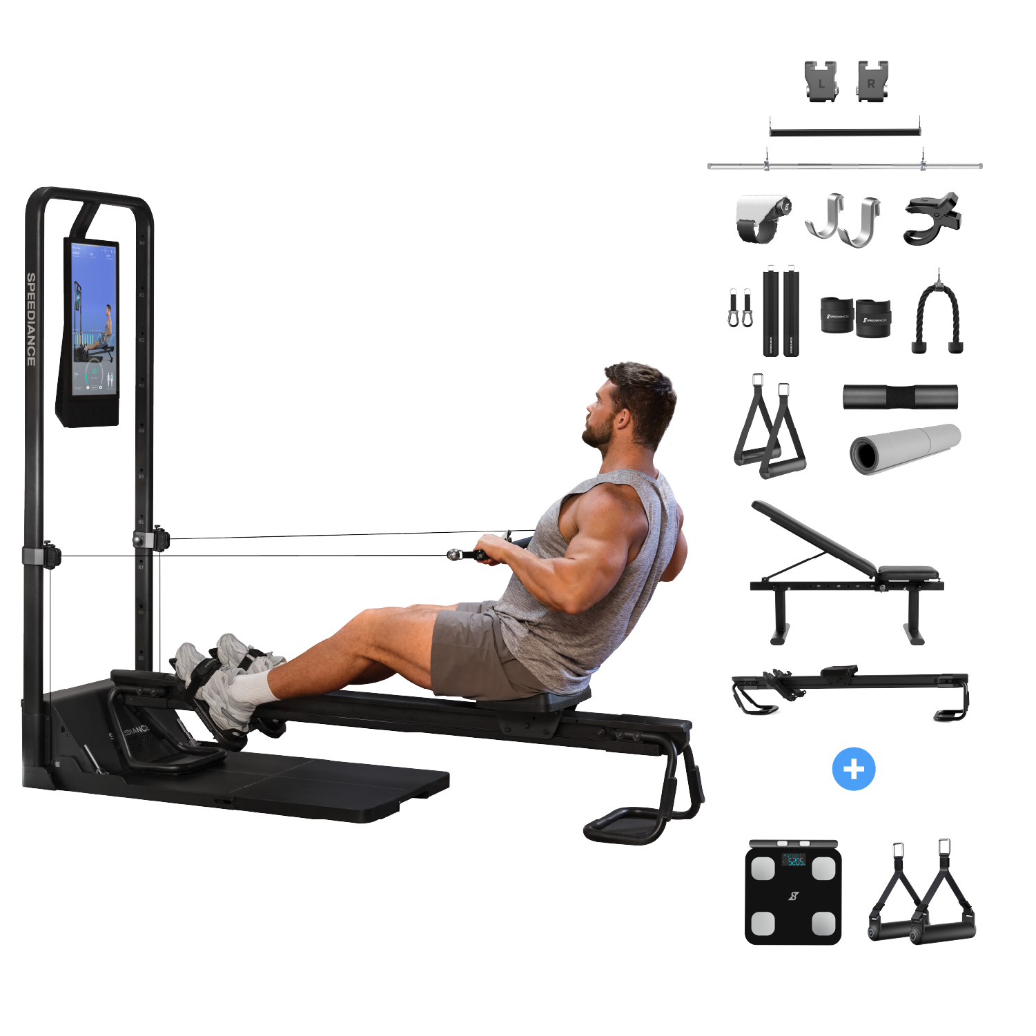 SPEEDIANCE verbessertes KI-gesteuertes All-in-One Home Gym Kraftstation, Gym Monster 2 Family Plus-Schwarz