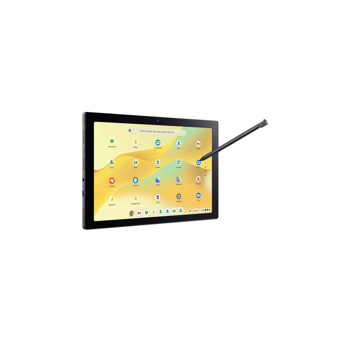 Un tablet con stilo, che mostra una panoramica delle app con icone Google.