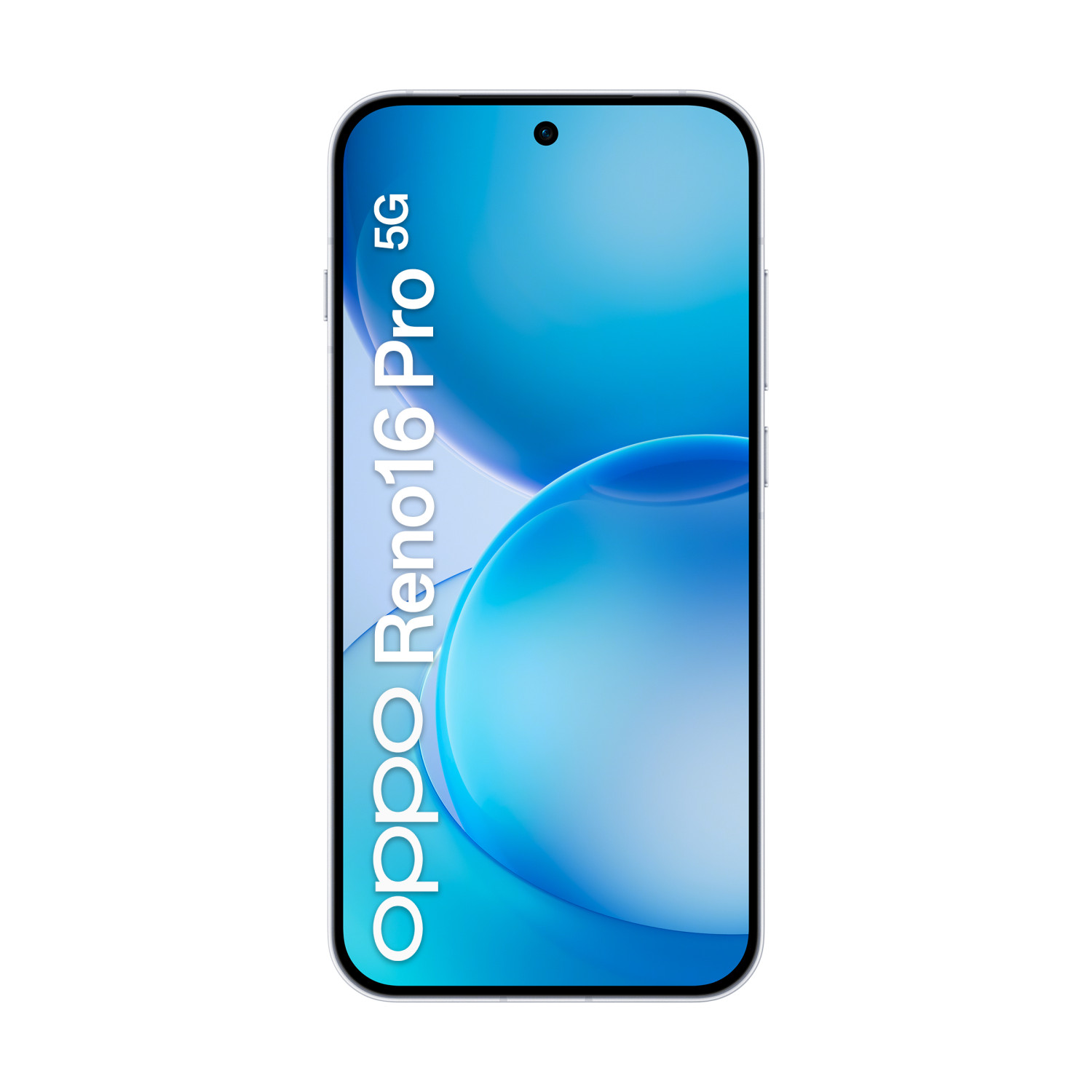 Uno smartphone Oppo Reno16 Pro 5G con sfondo blu.