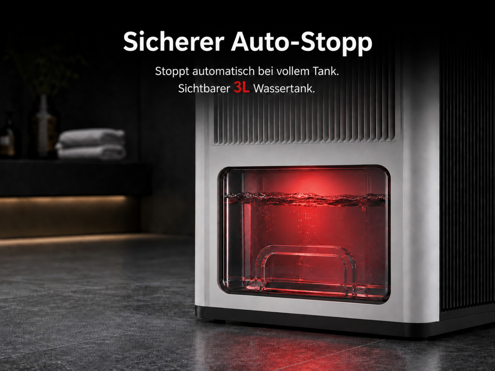 Ein Wasserkühler mit rotem Tank, der automatisch stoppt, wenn er voll ist.