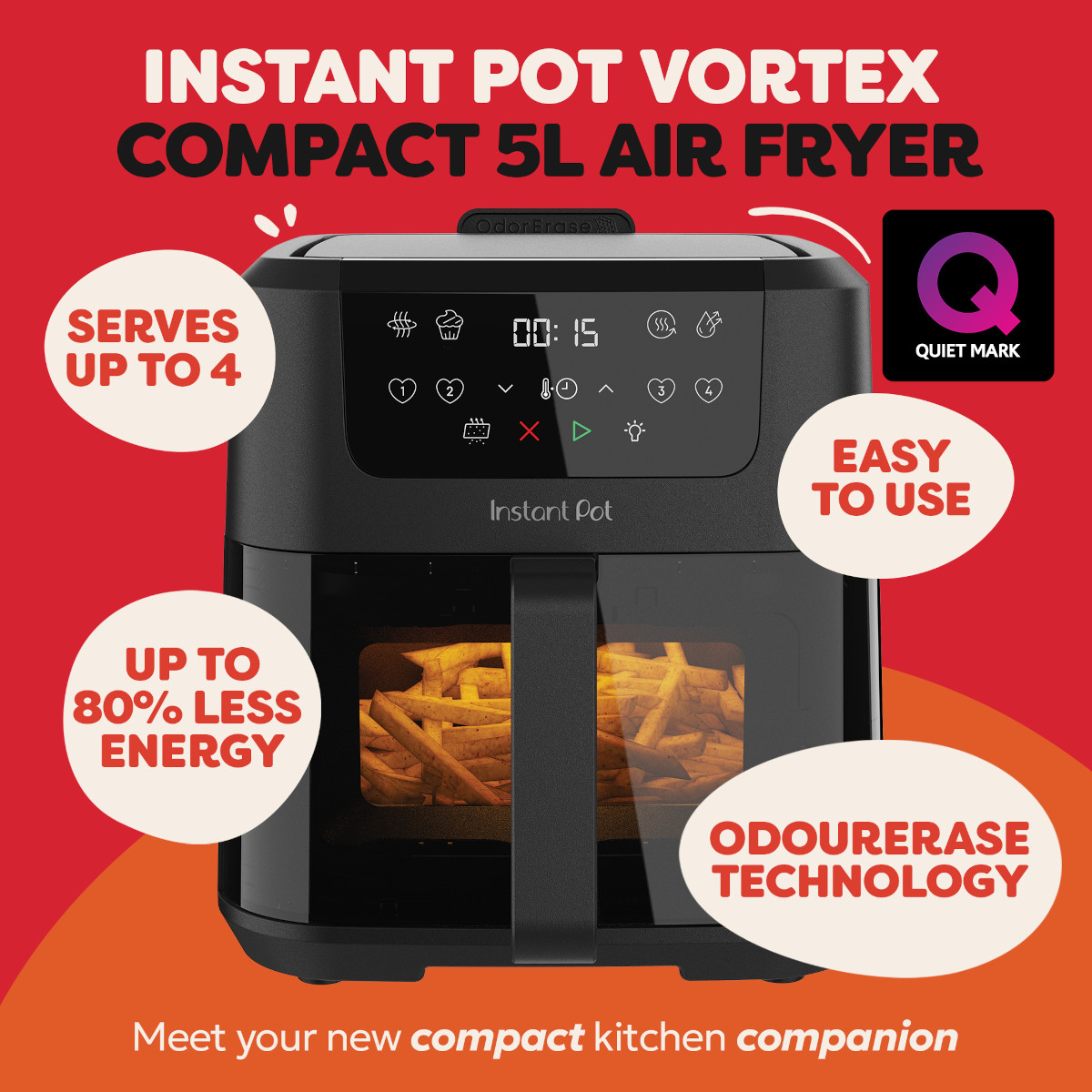 Frytkownica beztłuszczowa Instant Pot Vortex z frytkami. Cechy: dla 4 osób, 80% mniej energii.