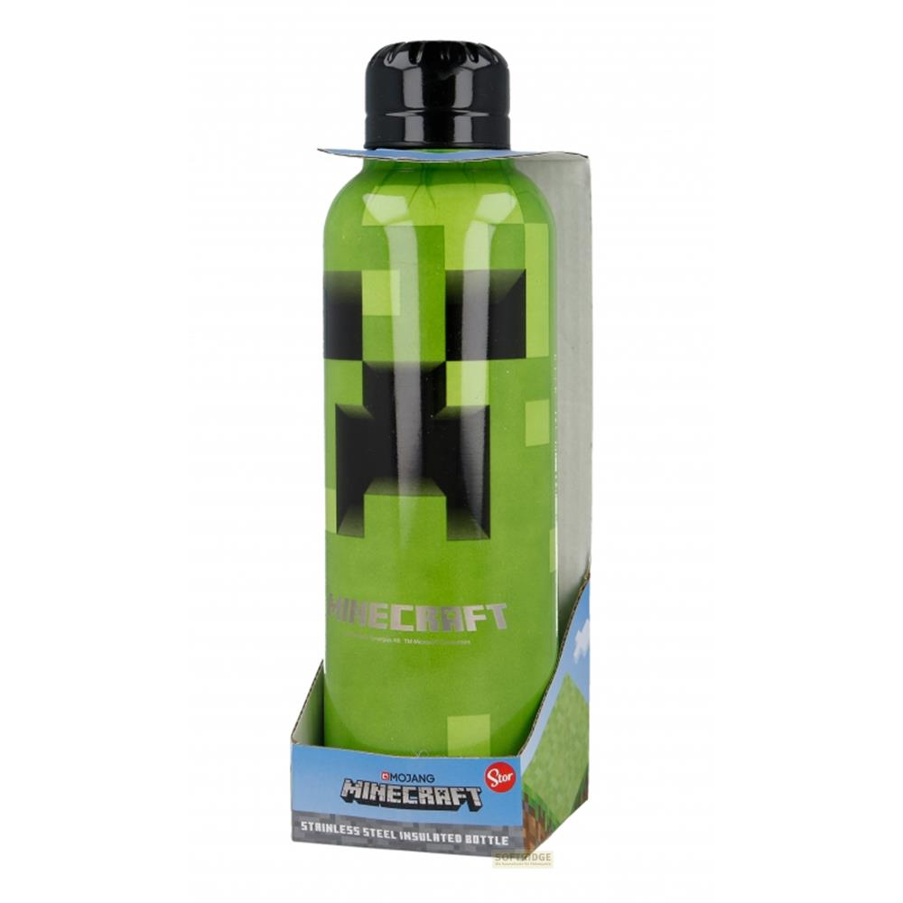 Botella verde de Minecraft con diseño de Creeper en su caja.