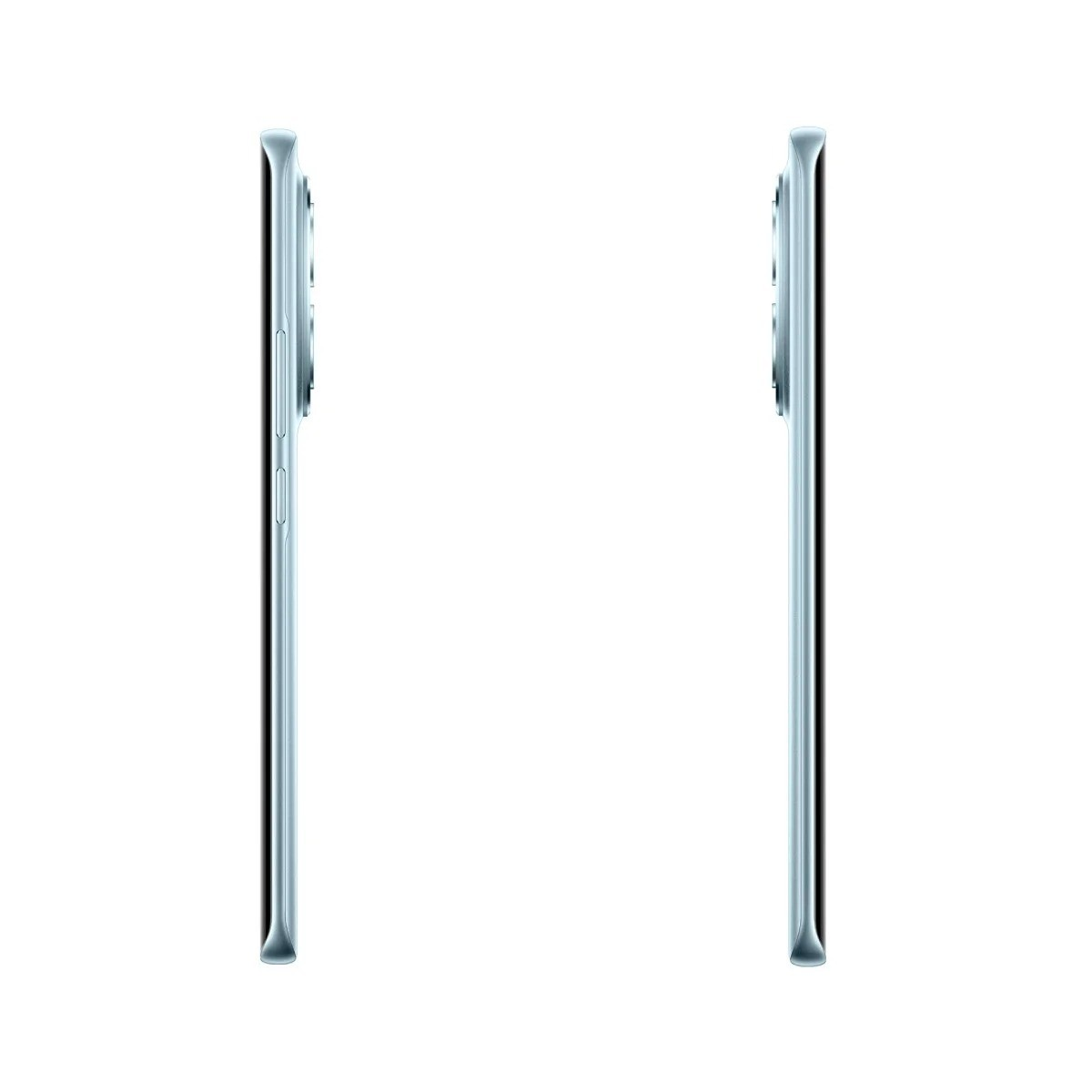 Dos teléfonos inteligentes azul claro mostrados de lado sobre fondo blanco.