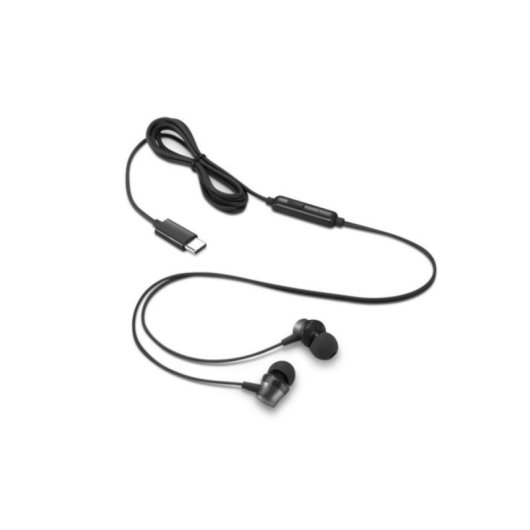Black earphones with USB-C connector and in-line remote control.