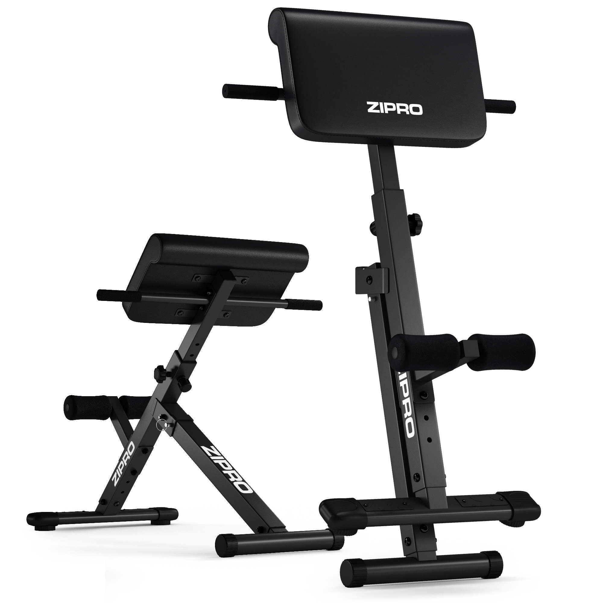 Ein schwarzes Fitnessgerät mit gepolsterten Elementen und dem ZIPro-Logo.