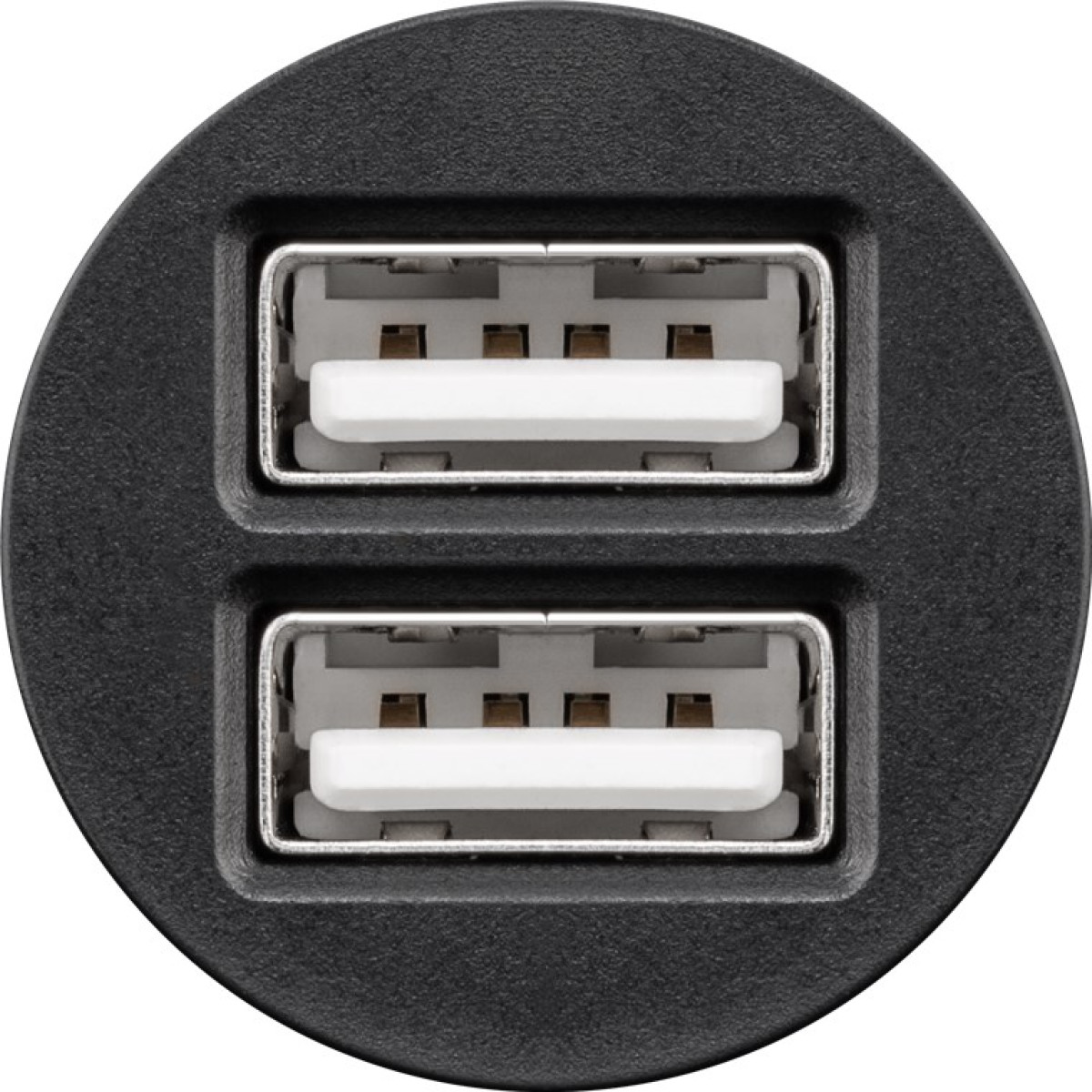 Schwarzer Kreis mit zwei USB-Anschlüssen nebeneinander.