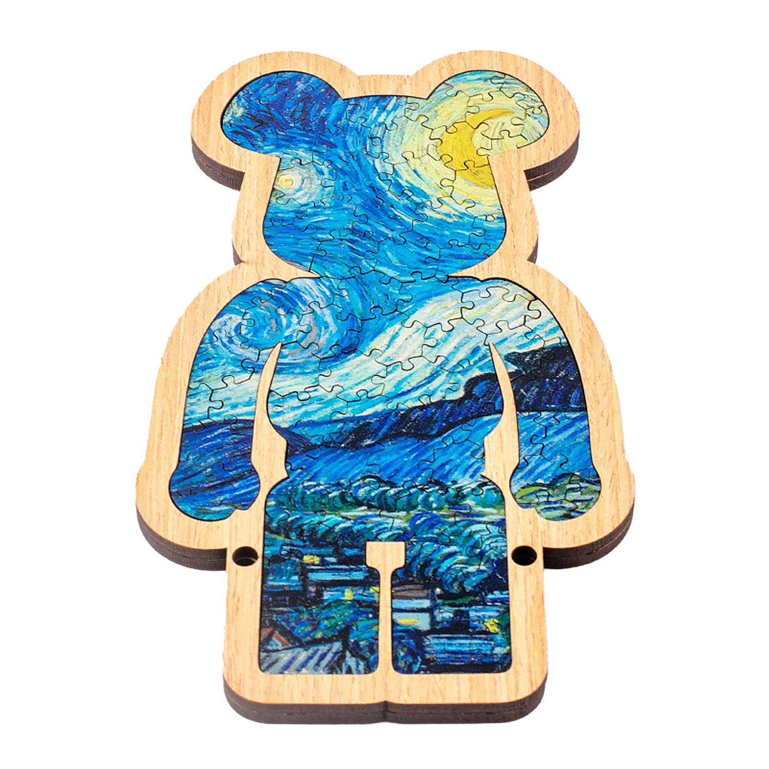 Puzzle in legno a forma di orso con il dipinto Notte Stellata.