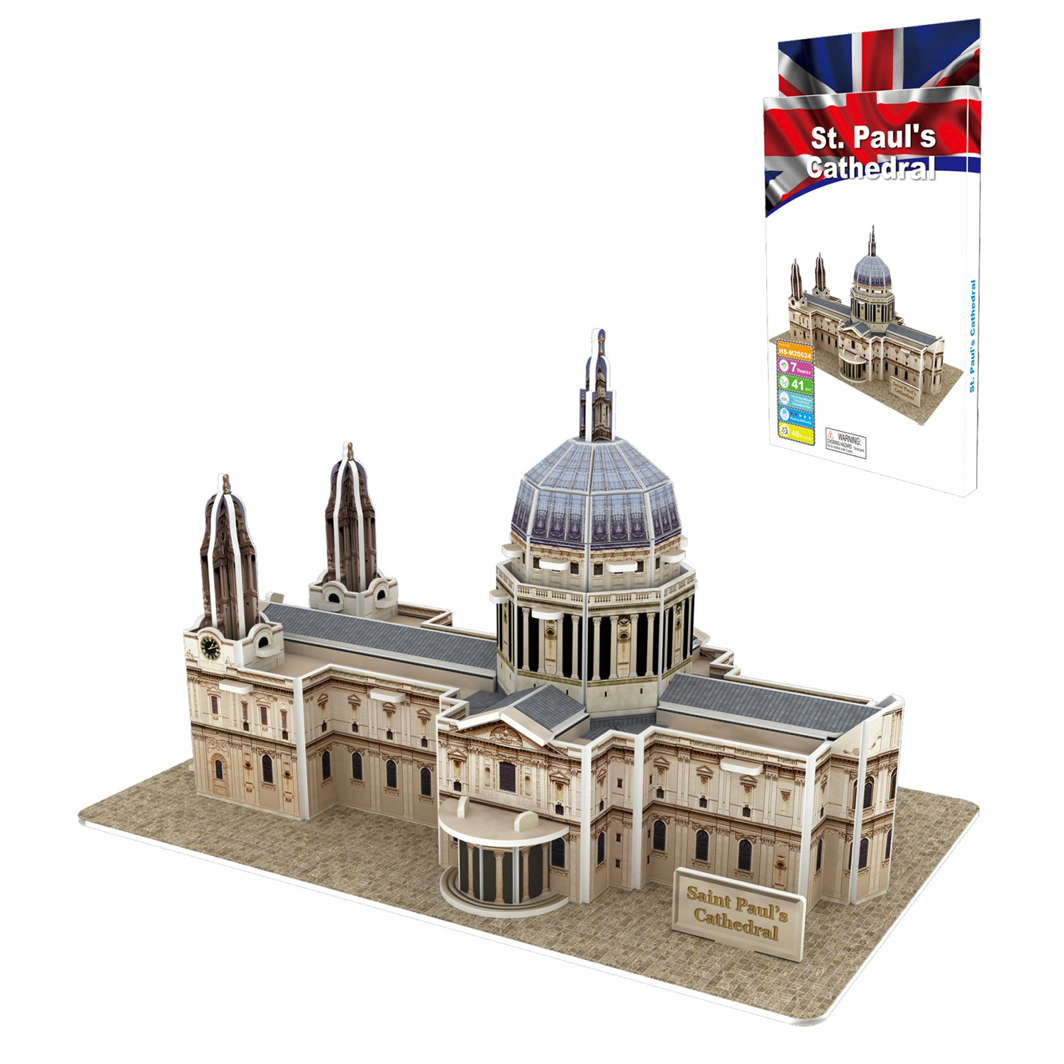 Un modello puzzle 3D della Cattedrale di St. Paul, Londra, con la sua confezione.