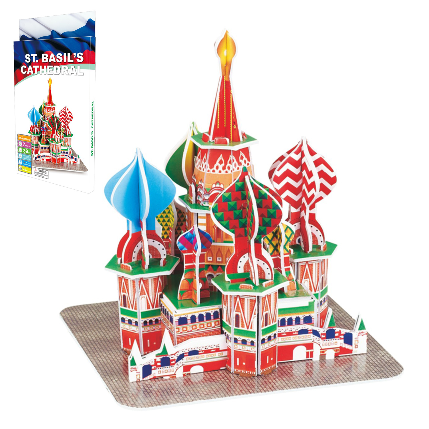Un colorato puzzle 3D della Cattedrale di San Basilio su un tappetino grigio.