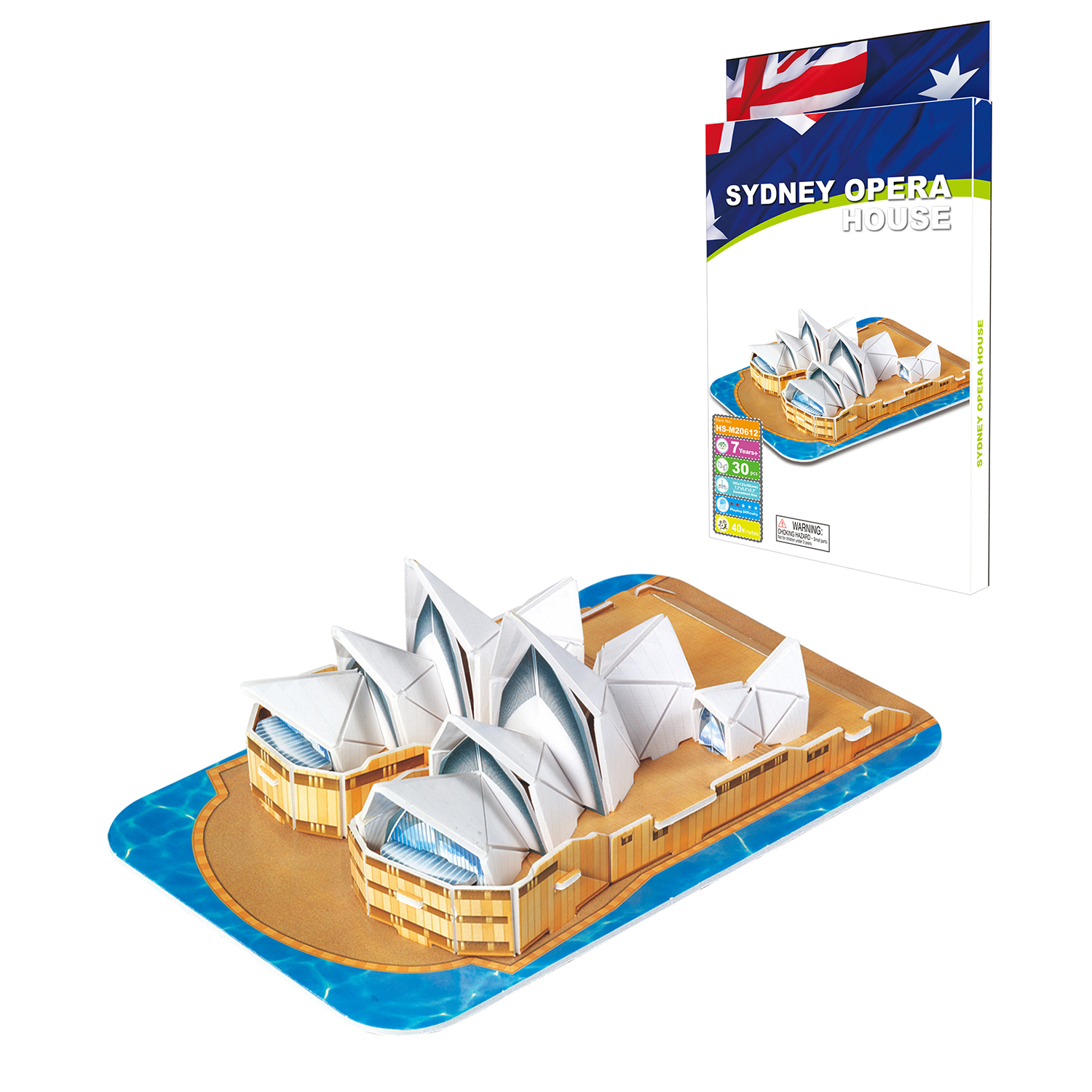 Modello 3D dell'Opera di Sydney con confezione bandiera australiana.