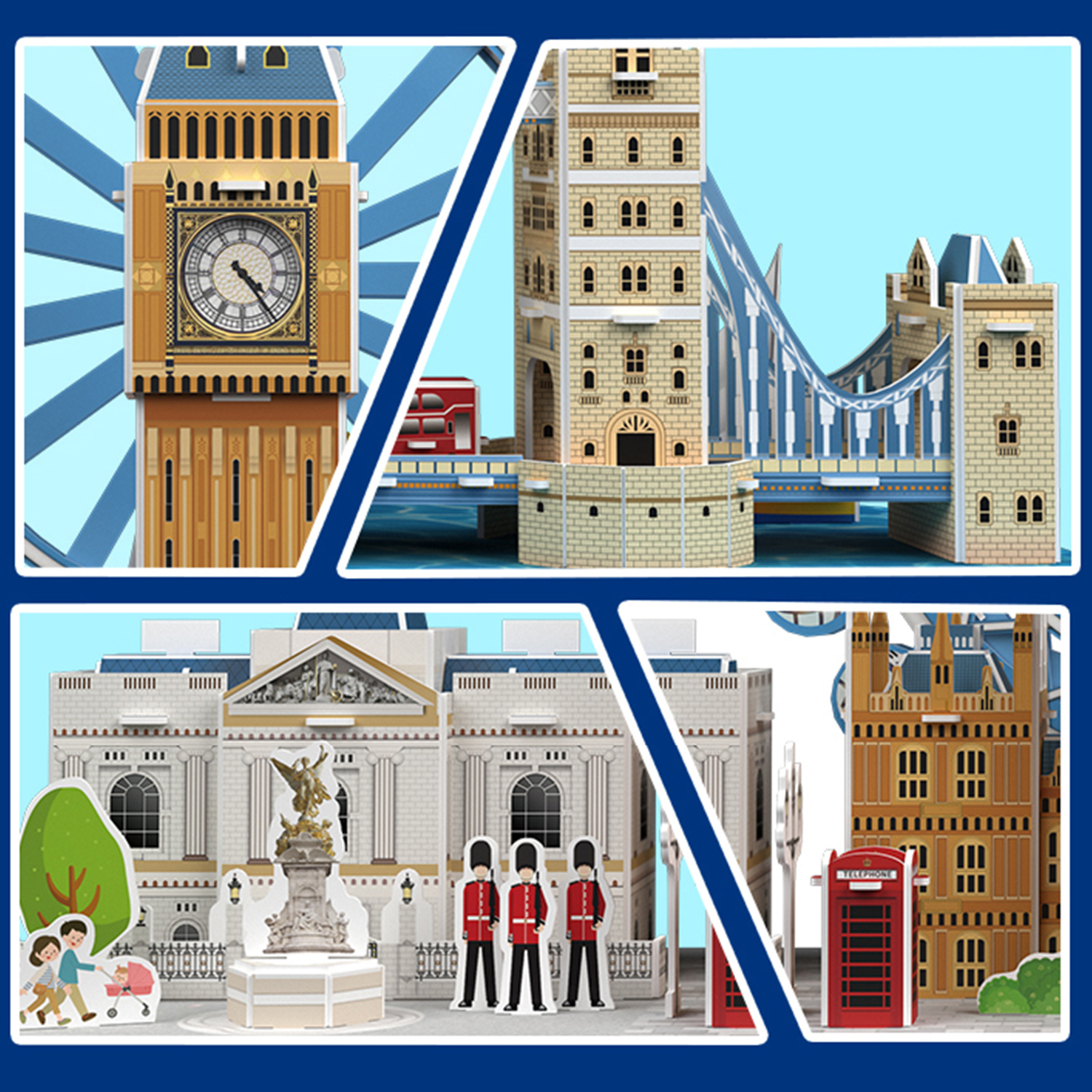 Modello dello skyline di Londra con Big Ben, Tower Bridge e Palazzo di Buckingham.