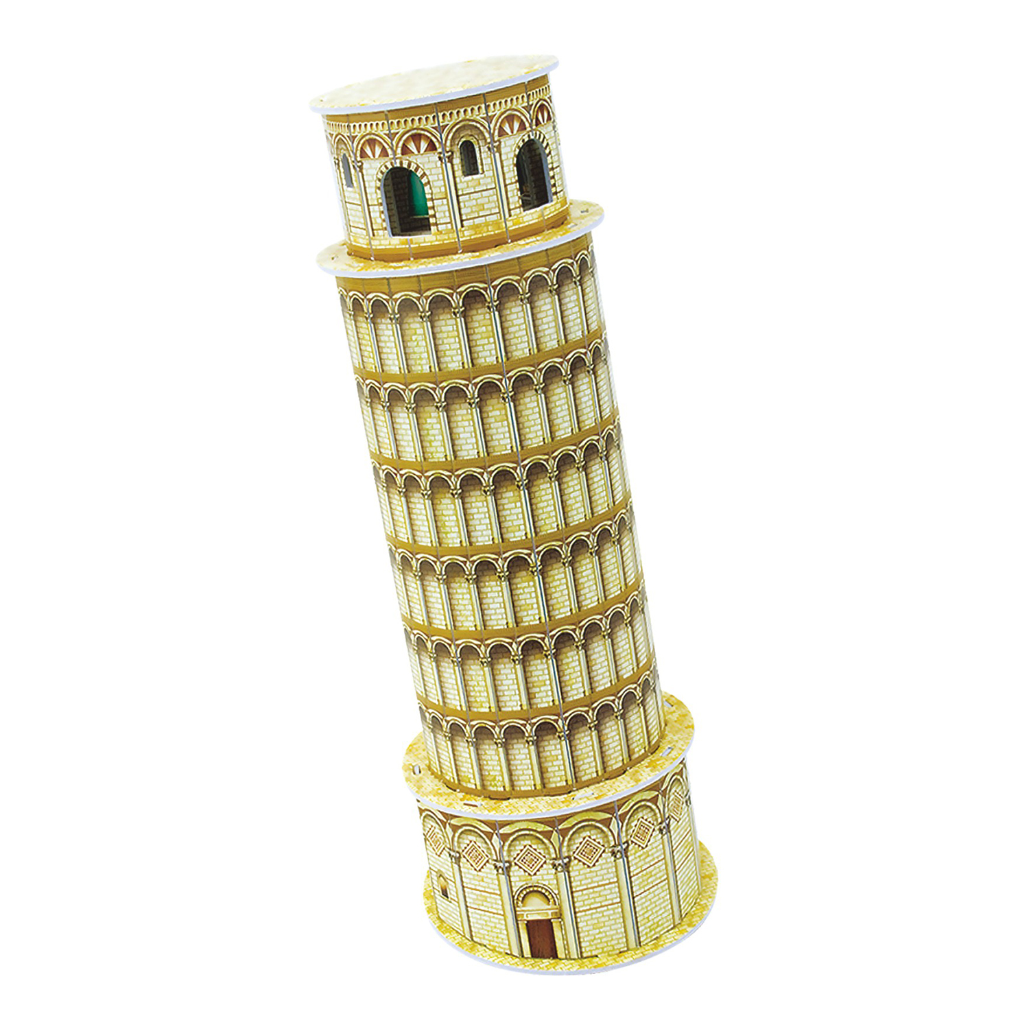 Un puzzle 3D della Torre di Pisa su sfondo bianco.