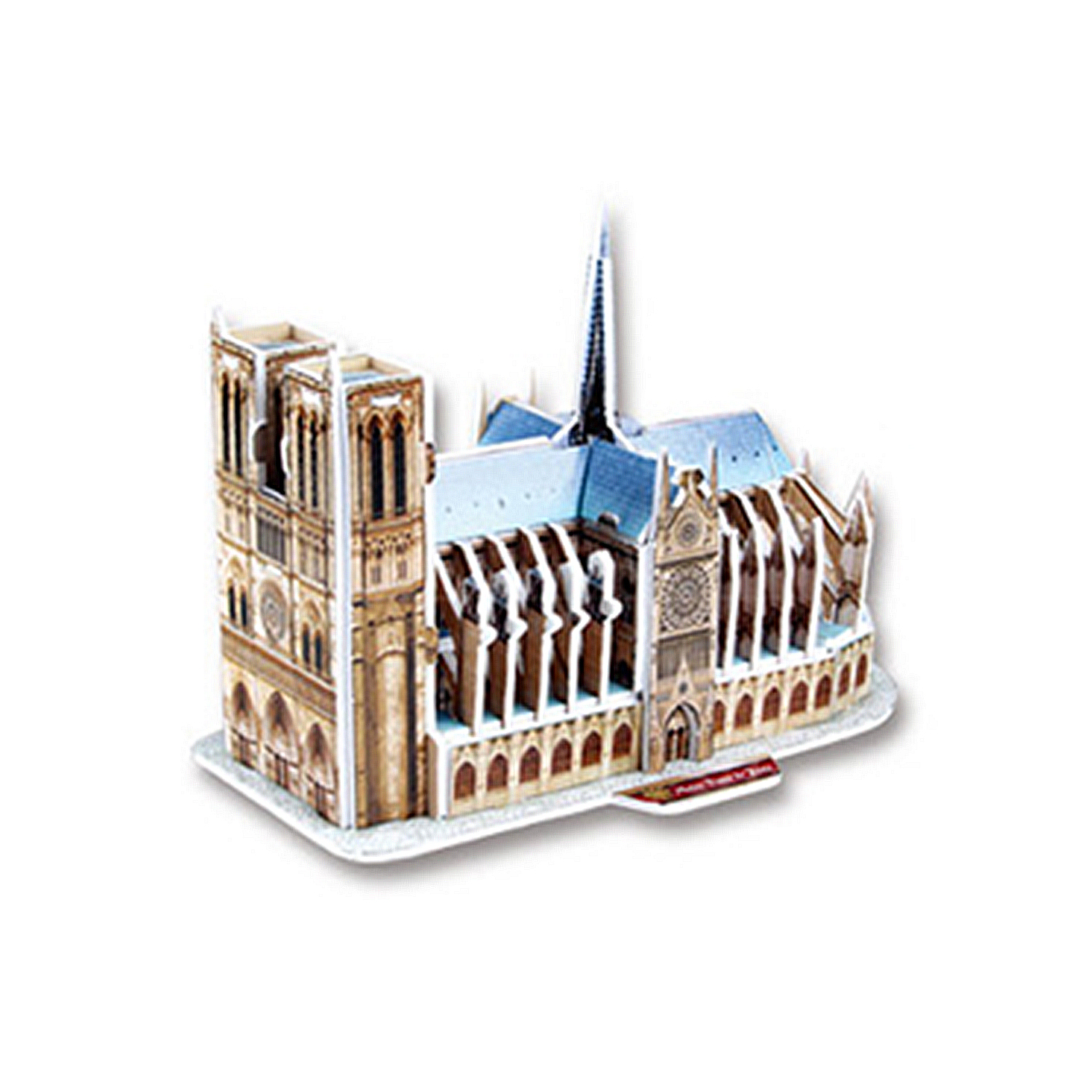 Modello puzzle 3D della Cattedrale di Notre Dame con tetto blu.