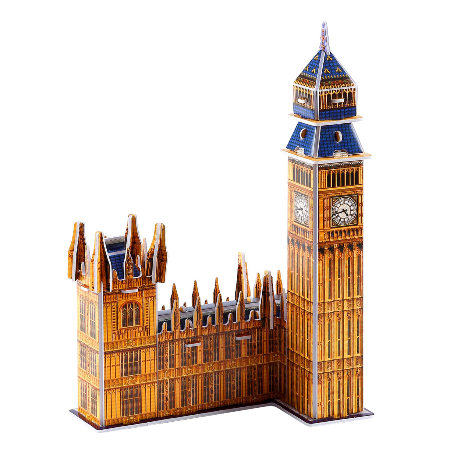 Puzzle 3D della torre Big Ben con edifici adiacenti su sfondo bianco.