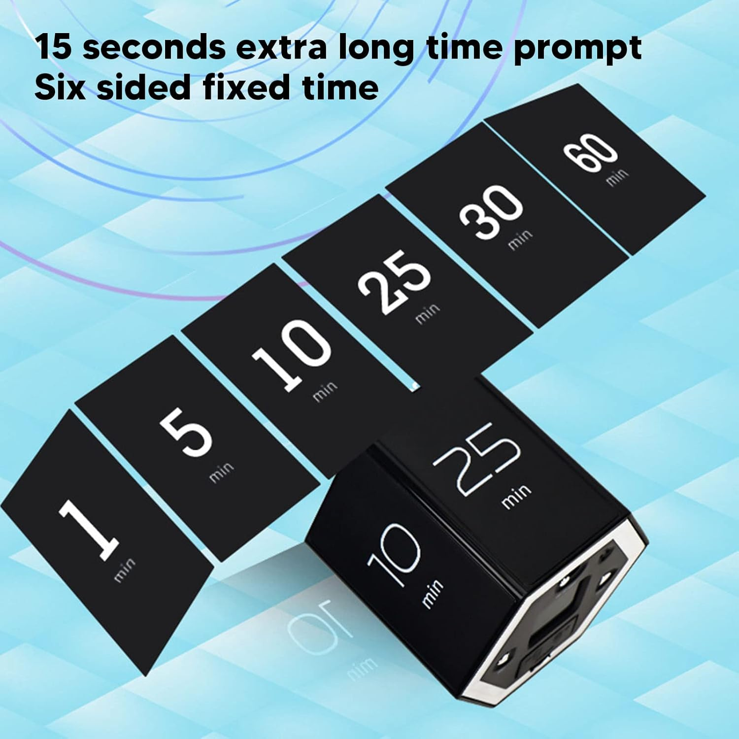 Ein schwarzer digitaler Timer mit Zahlen von 1 bis 60 und Text.