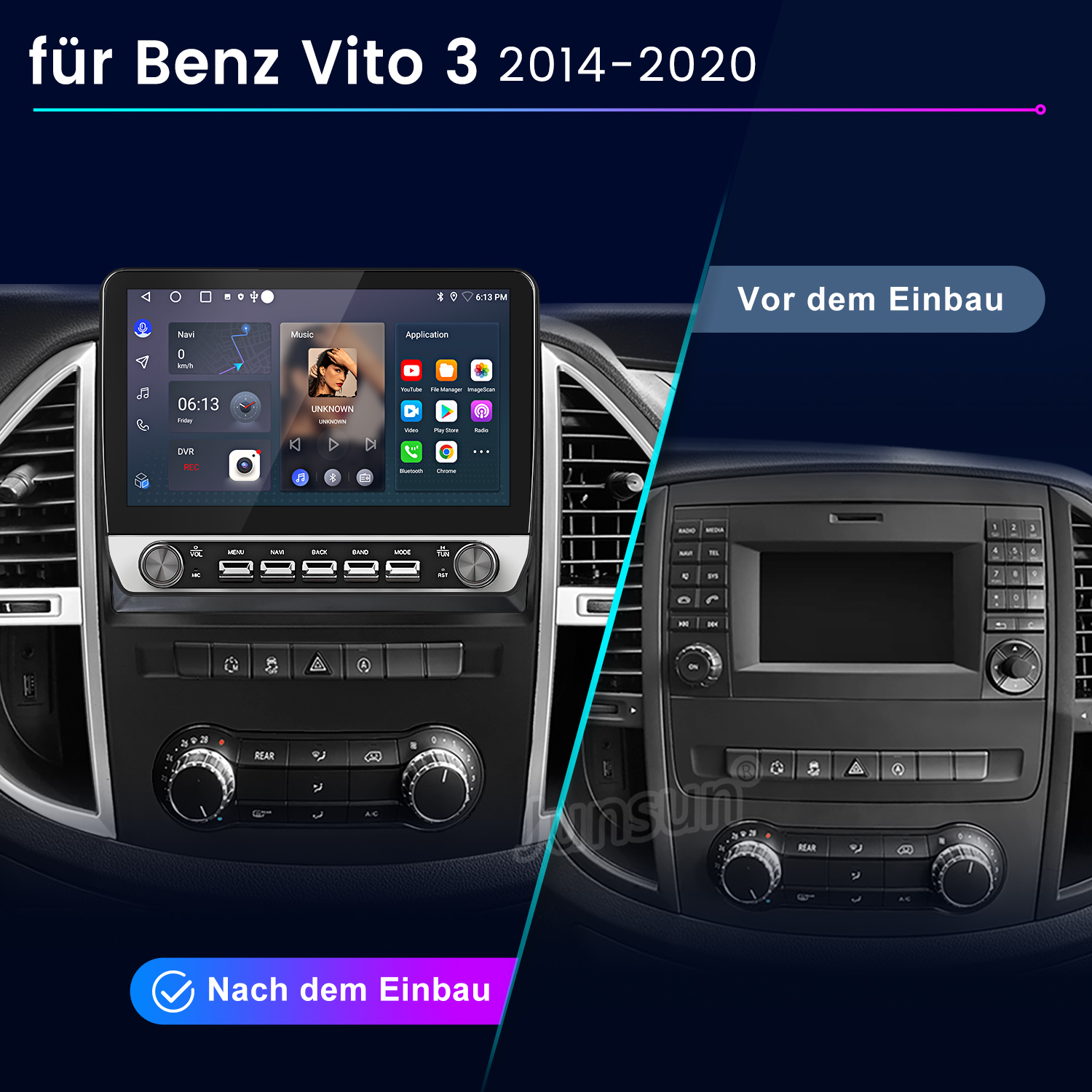 Vorher/Nachher Vergleich eines Benz Vito 3 Autoradios, 2014-2020.