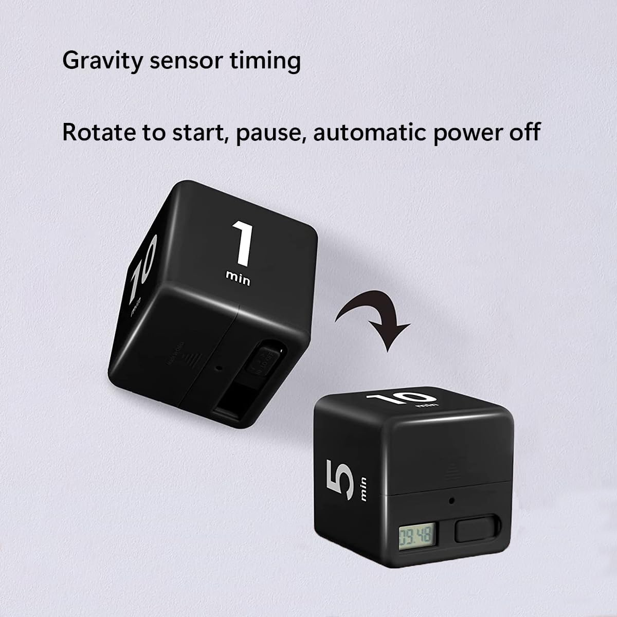 Zwei schwarze Digital-Timer, einer zeigt '1 min', der andere '5 min'.