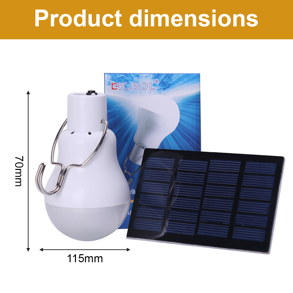 Weier Solar-Glöhbirne mit Aufhänger, Solarpanel und Maen 70mm x 115mm.