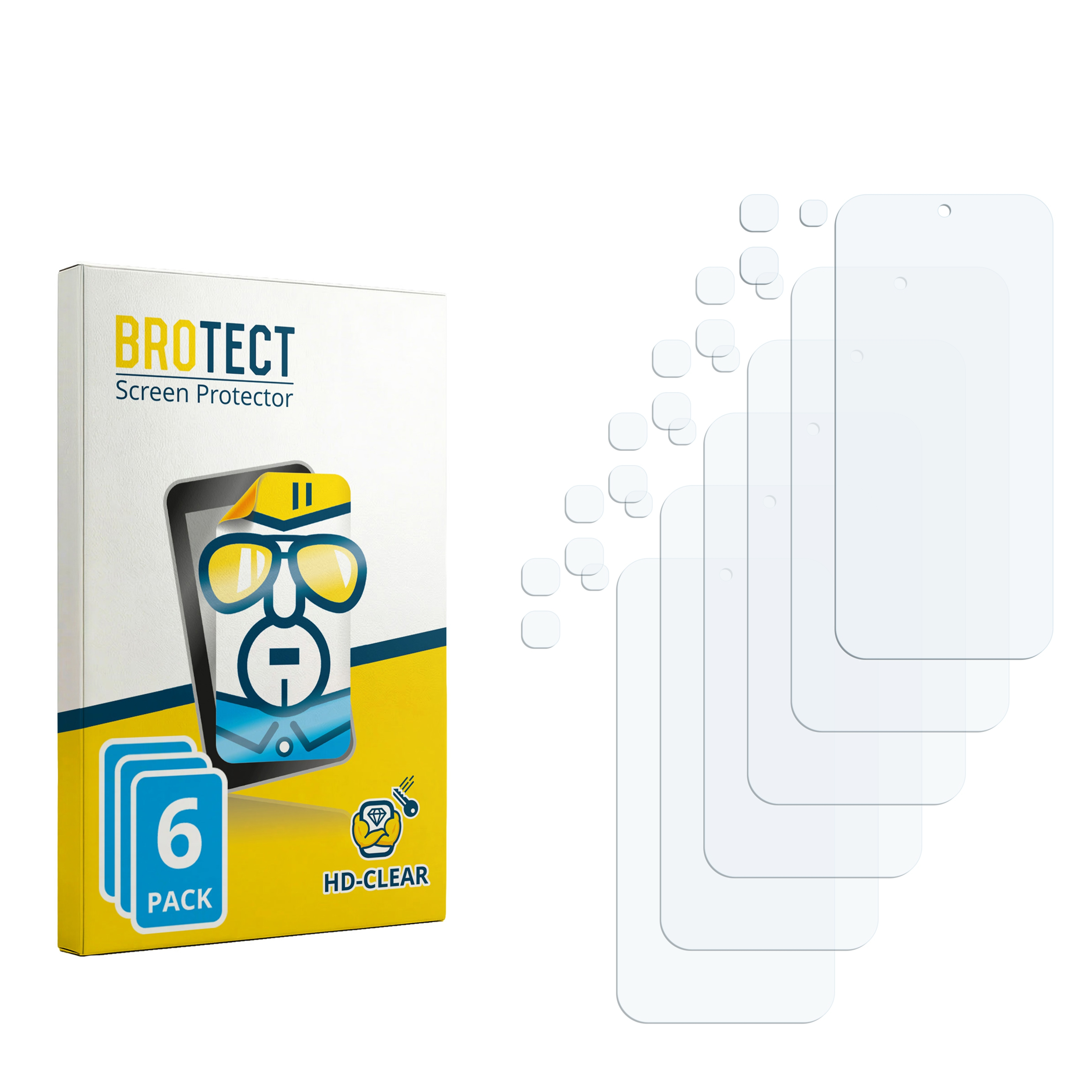 Eine Packung mit 6 Displayschutzfolien und mehreren einzelnen Folien.