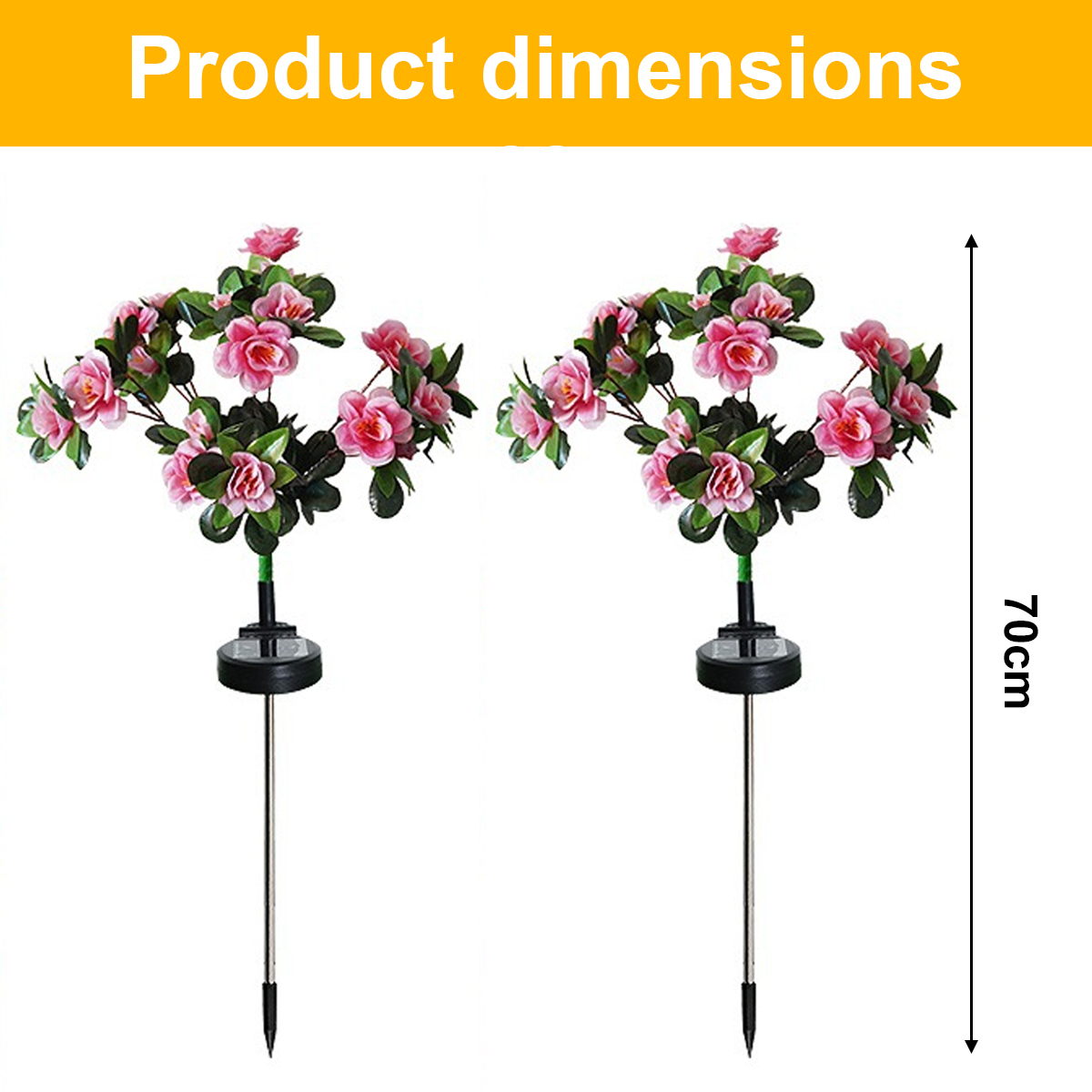 Zwei rosa Rosen-Solar-Gartenleuchten, je 70 cm hoch, mit Solarpanels.