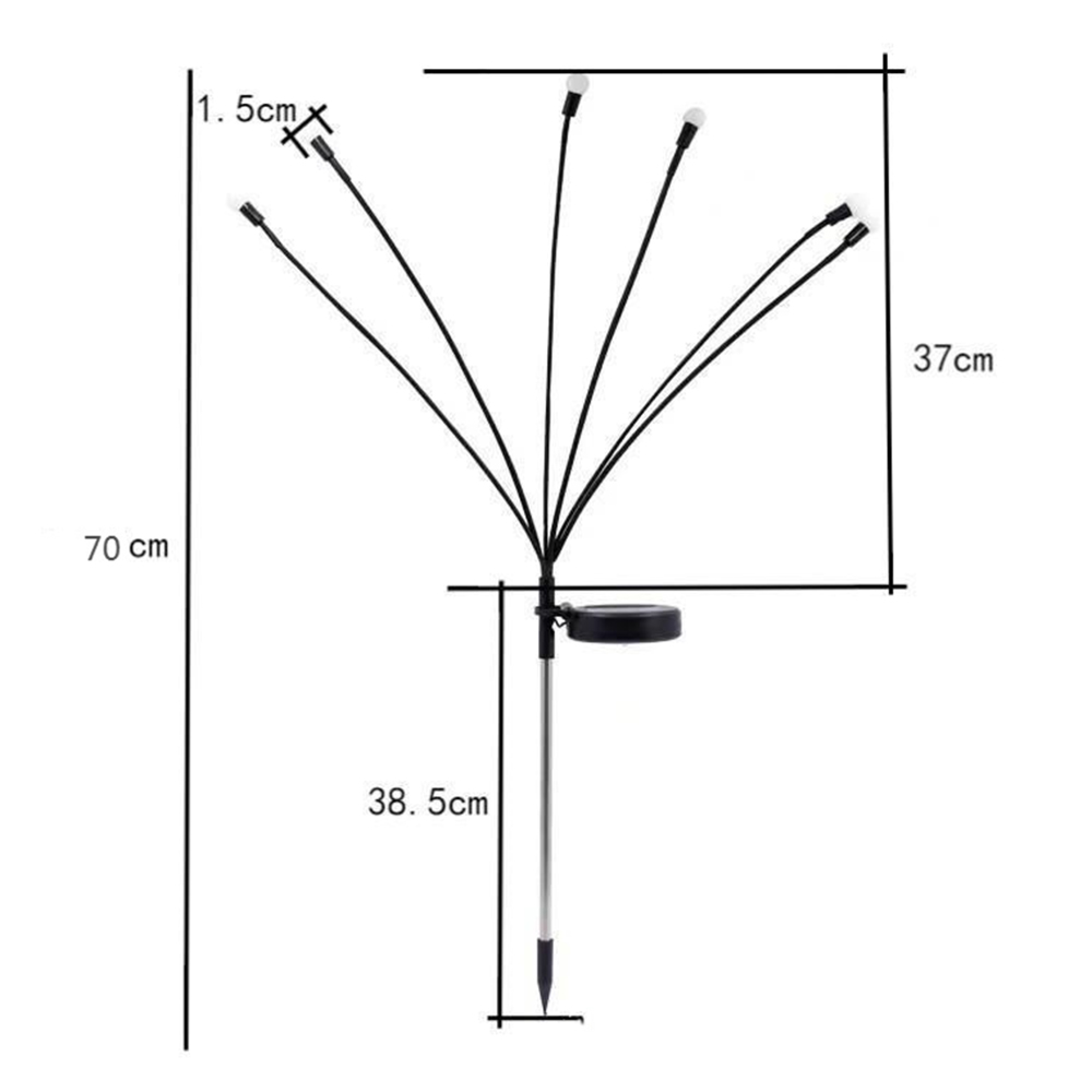 Ein solarbetriebenes Gartenspielzeug mit 5 Lichtern und Maßen.