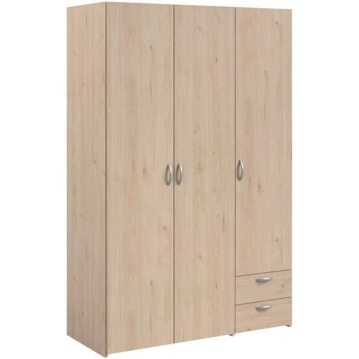 Ein heller Holzschrank mit vier Türen und zwei Schubladen.
