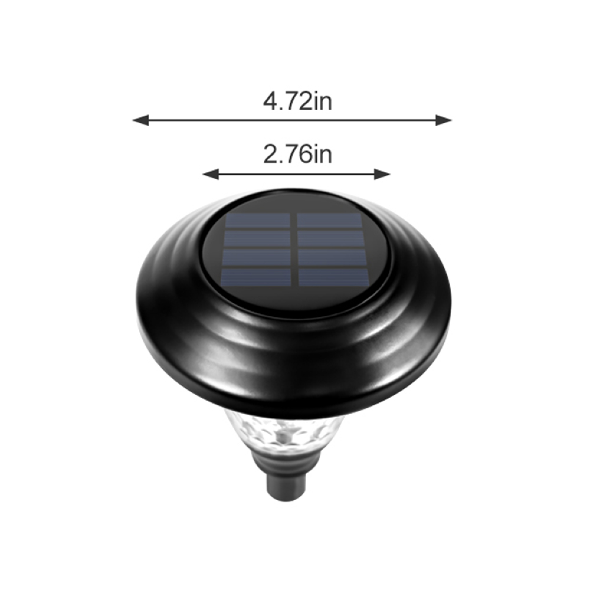 Schwarze Solarleuchte mit Maßen 4,72 Zoll und 2,76 Zoll.