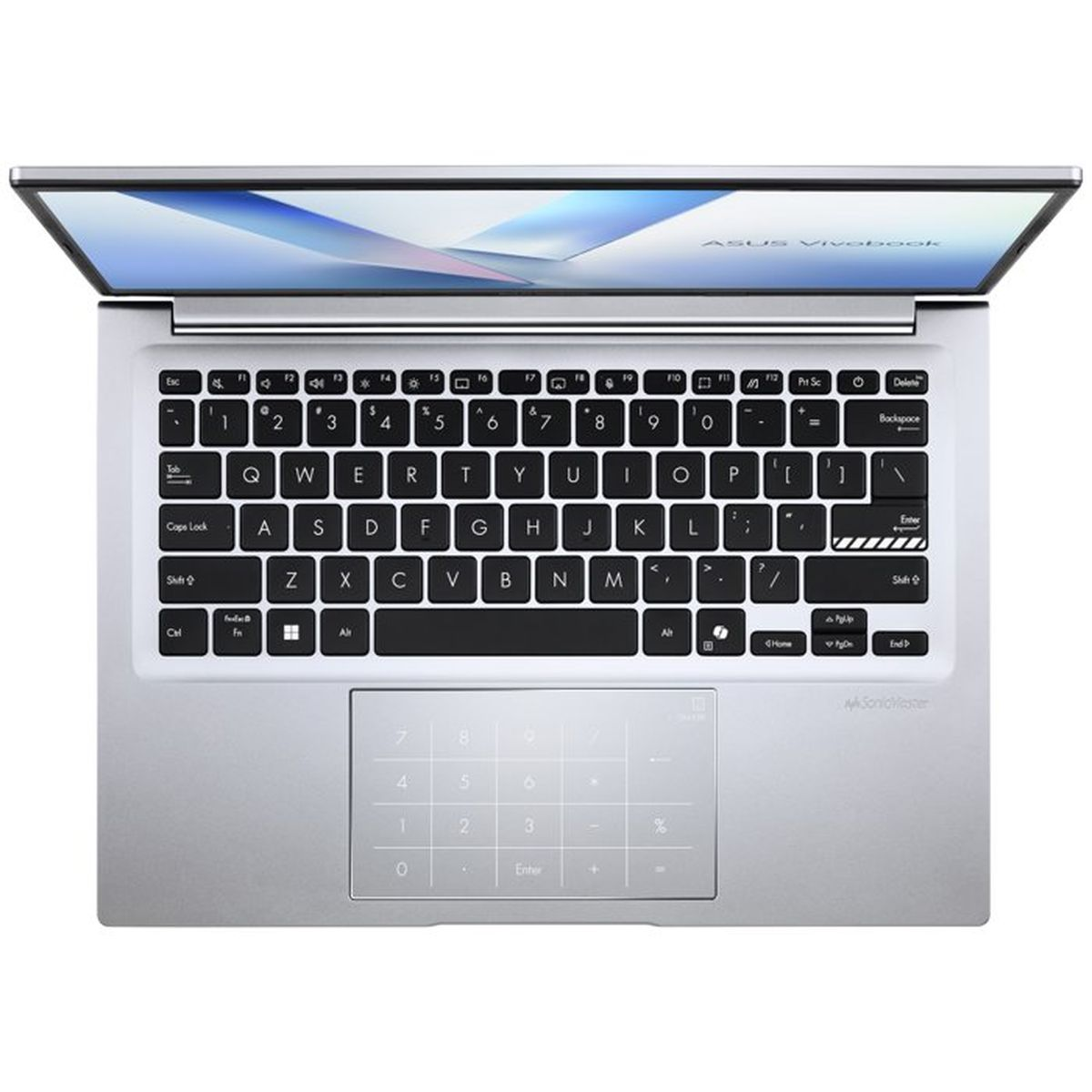 Silberner ASUS Vivobook Laptop mit Tastatur und Touchpad.