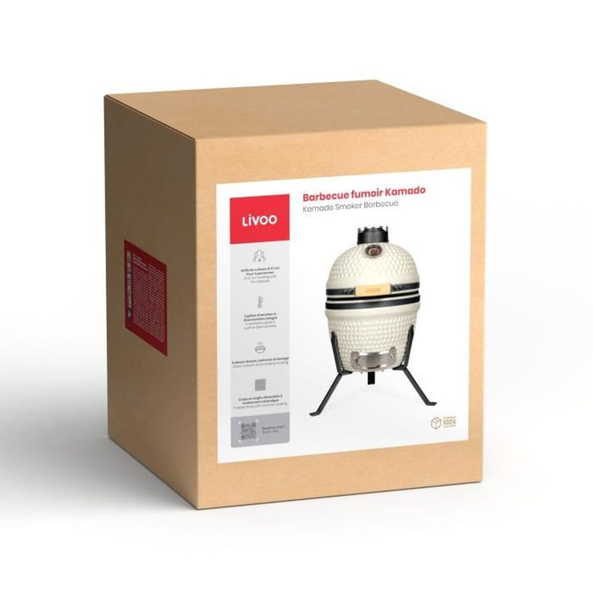 Scatola di cartone con stampa barbecue smoker Livoo Kamado.