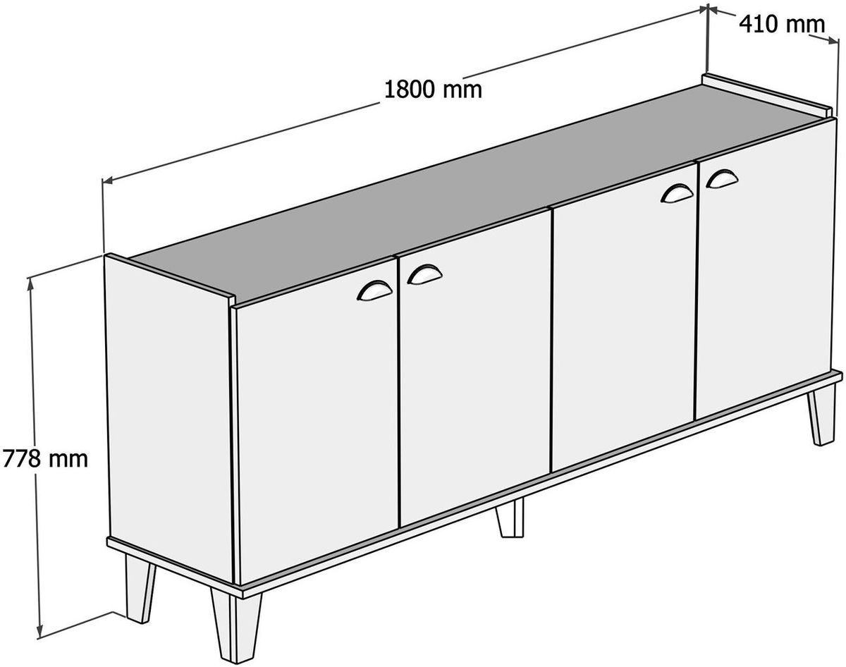 Ein weißer Schrank mit vier Türen und Maßen 1800x410x778 mm.