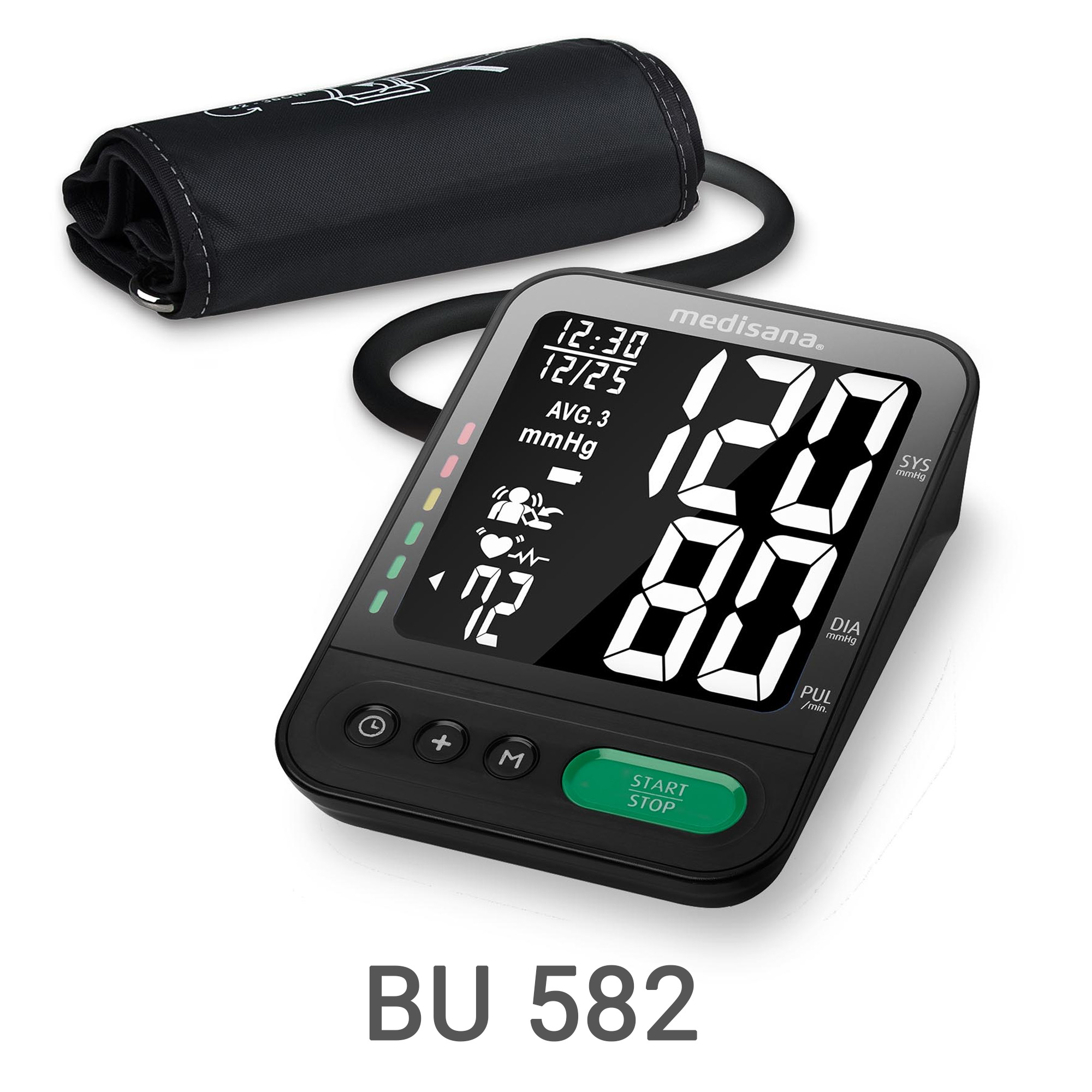 Un misuratore di pressione medisana con bracciale e display digitale.