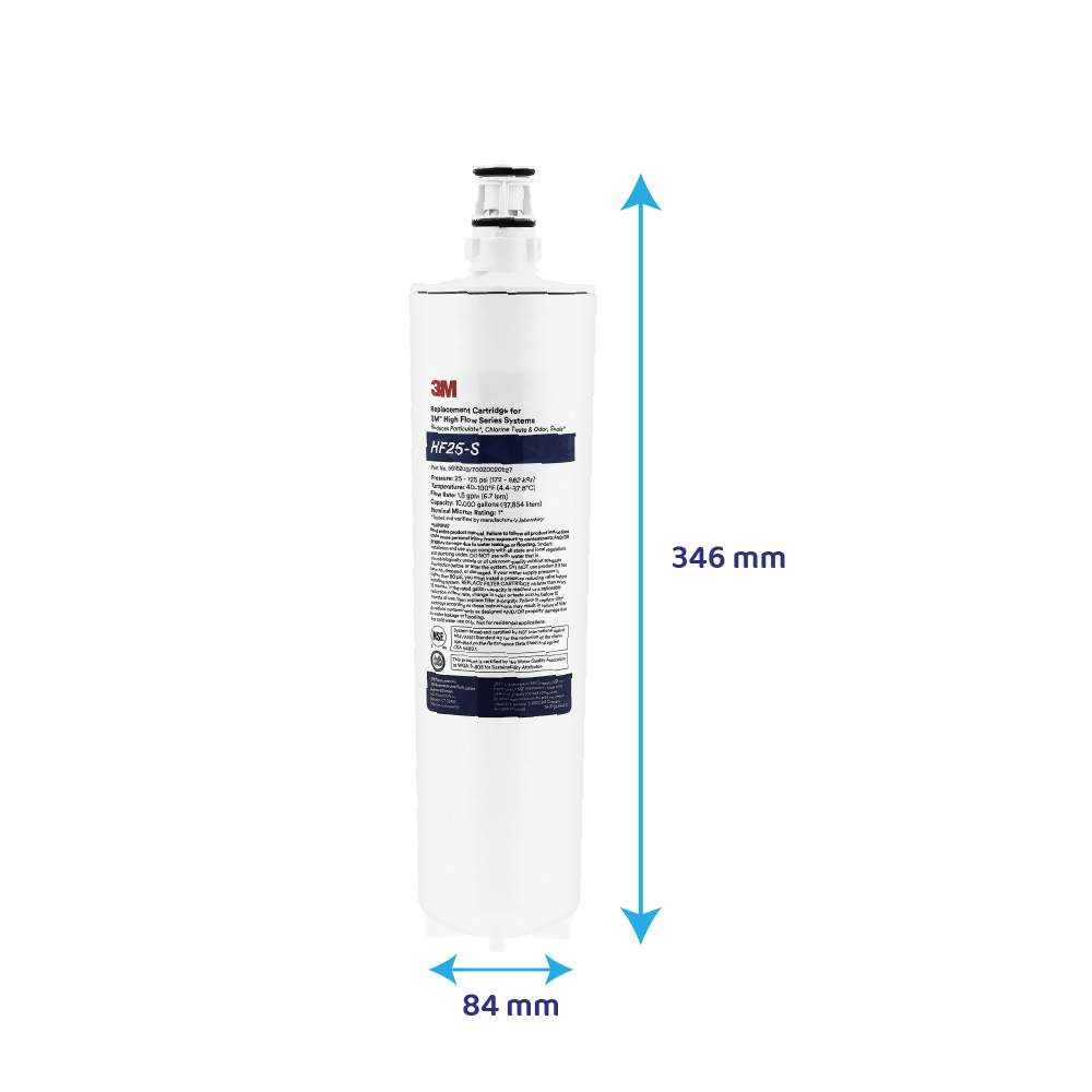 Ein weißer Filter mit 3M-Logo, 346 mm hoch und 84 mm breit.