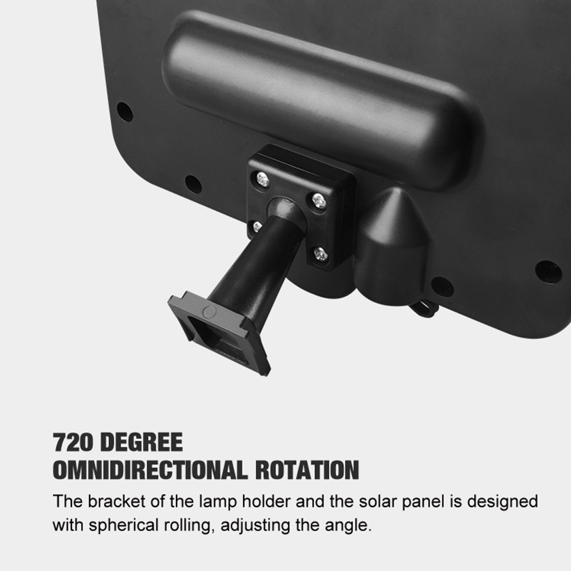 Schwarz geprägte Halterung mit verstellbarem Gelenk für Solarpanel.