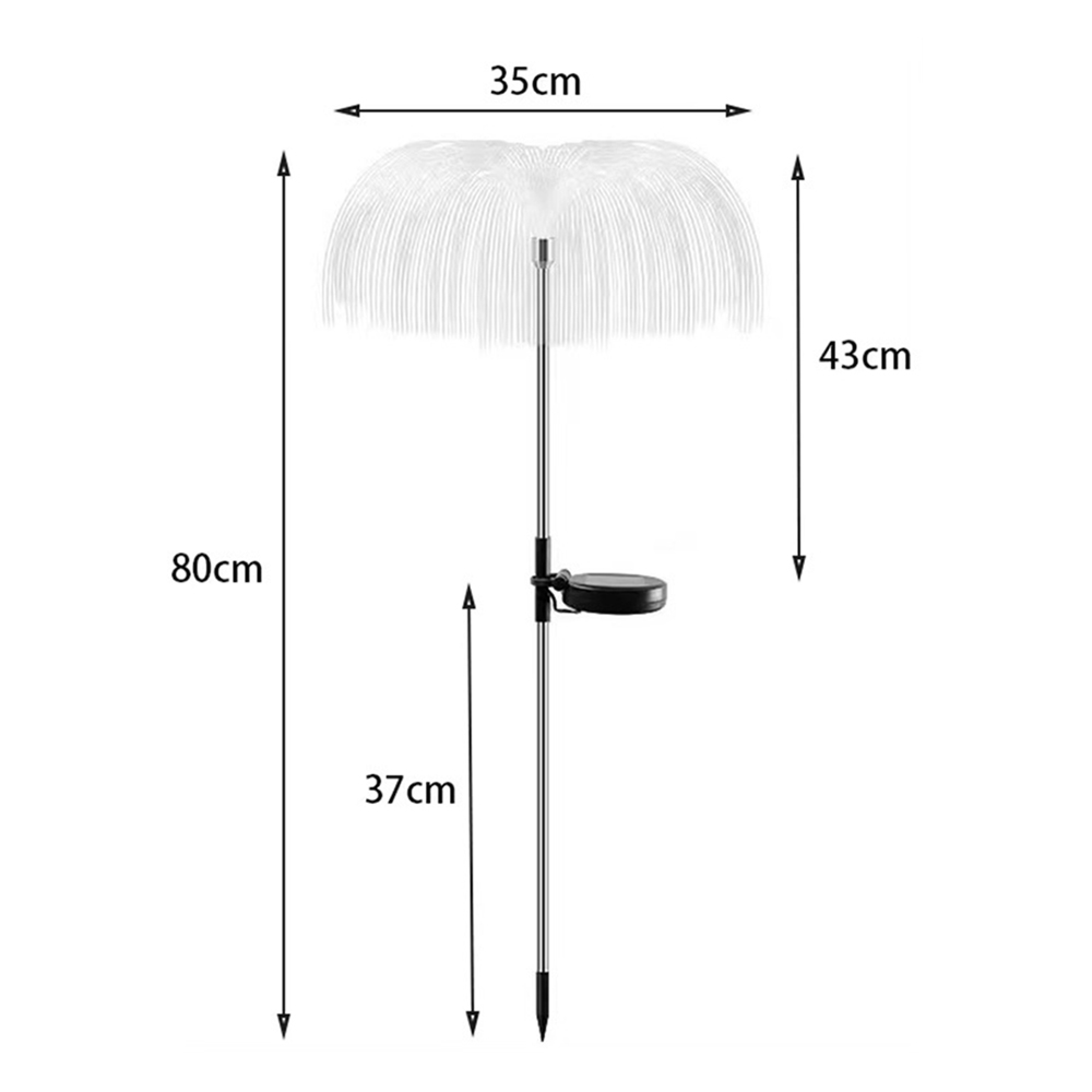 Gartenlicht mit Quallenform, 80cm hoch, 35cm breit, mit Solarpanel.