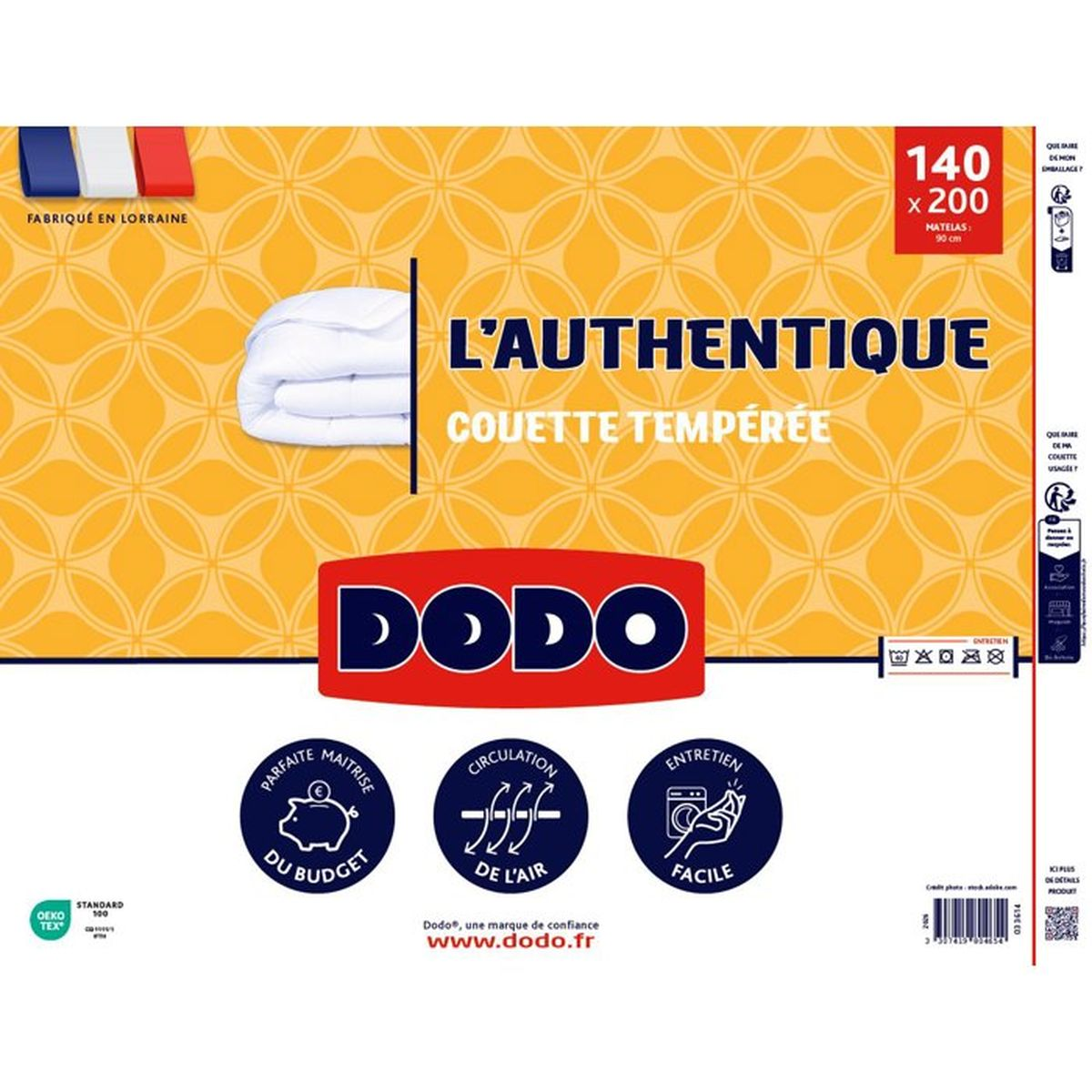 Eine weiße Bettdecke 140x200 cm von Dodo, hergestellt in Lothringen.