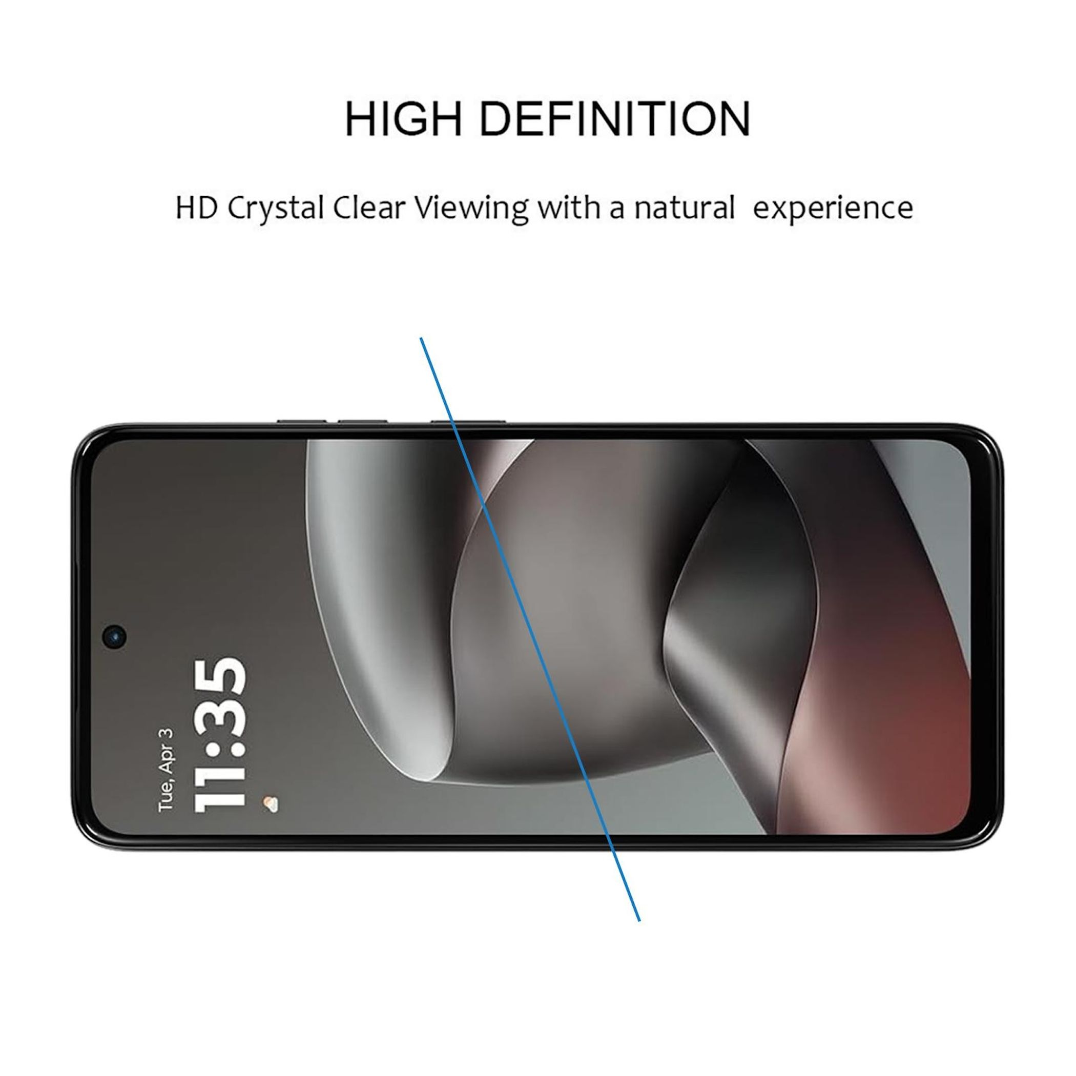 Smartphone con display HD. Ora 11:35, Data Mar, 3 apr.