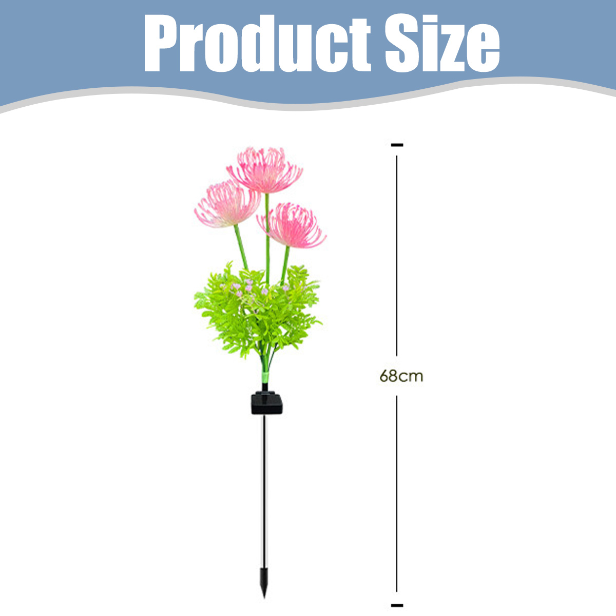 Künstliche Pflanze mit drei rosa Blüten, grünen Blättern und einer Länge von 68cm.