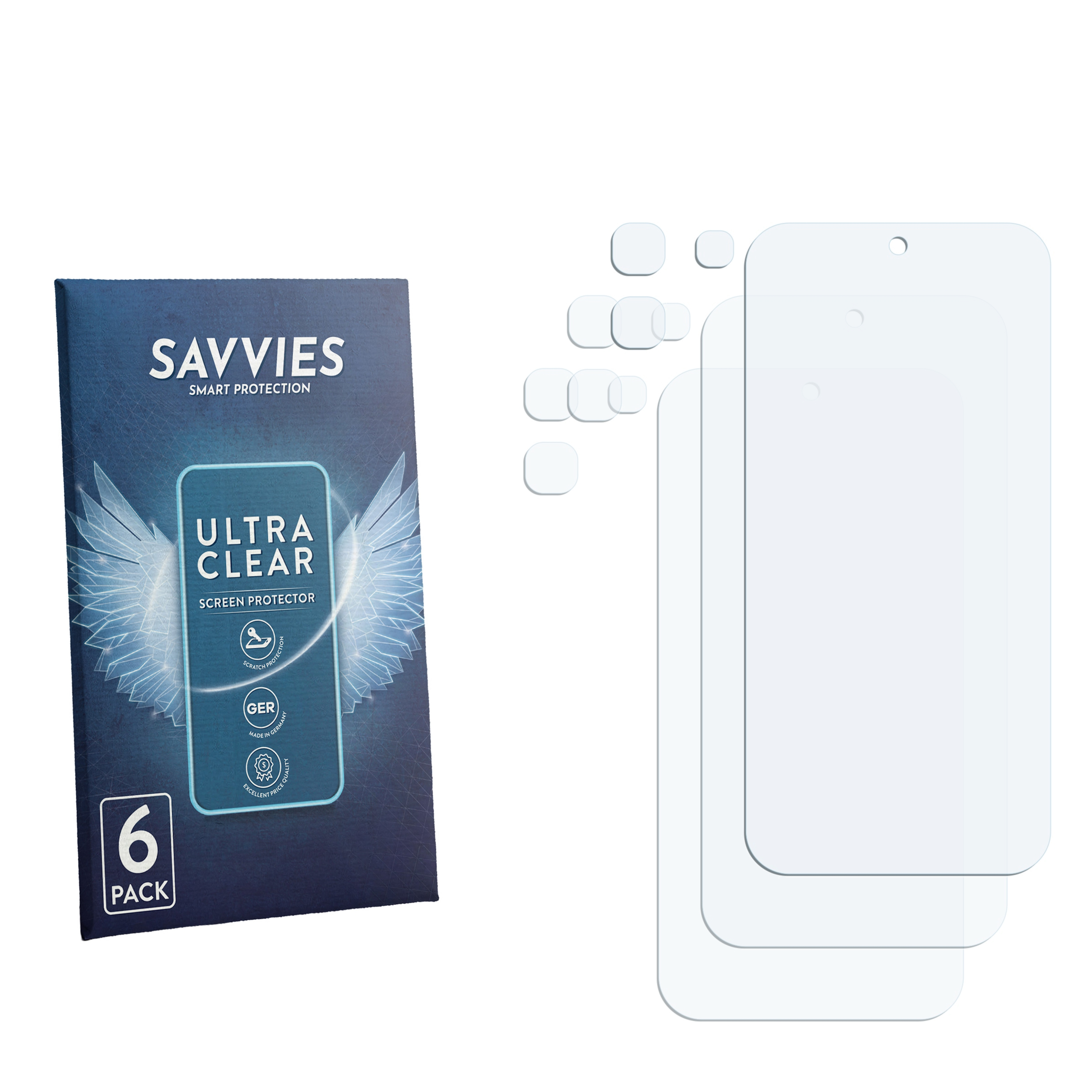 Savvies 6er Pack Ultra Clear Displayschutzfolien und Schutzfolien.