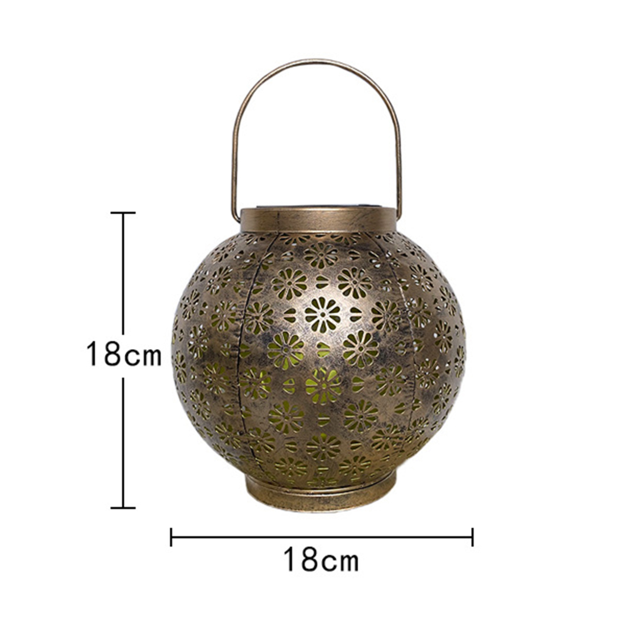 Eine bronzefarbene Laterne mit durchbrochenem Blumenmuster, 18cm hoch.
