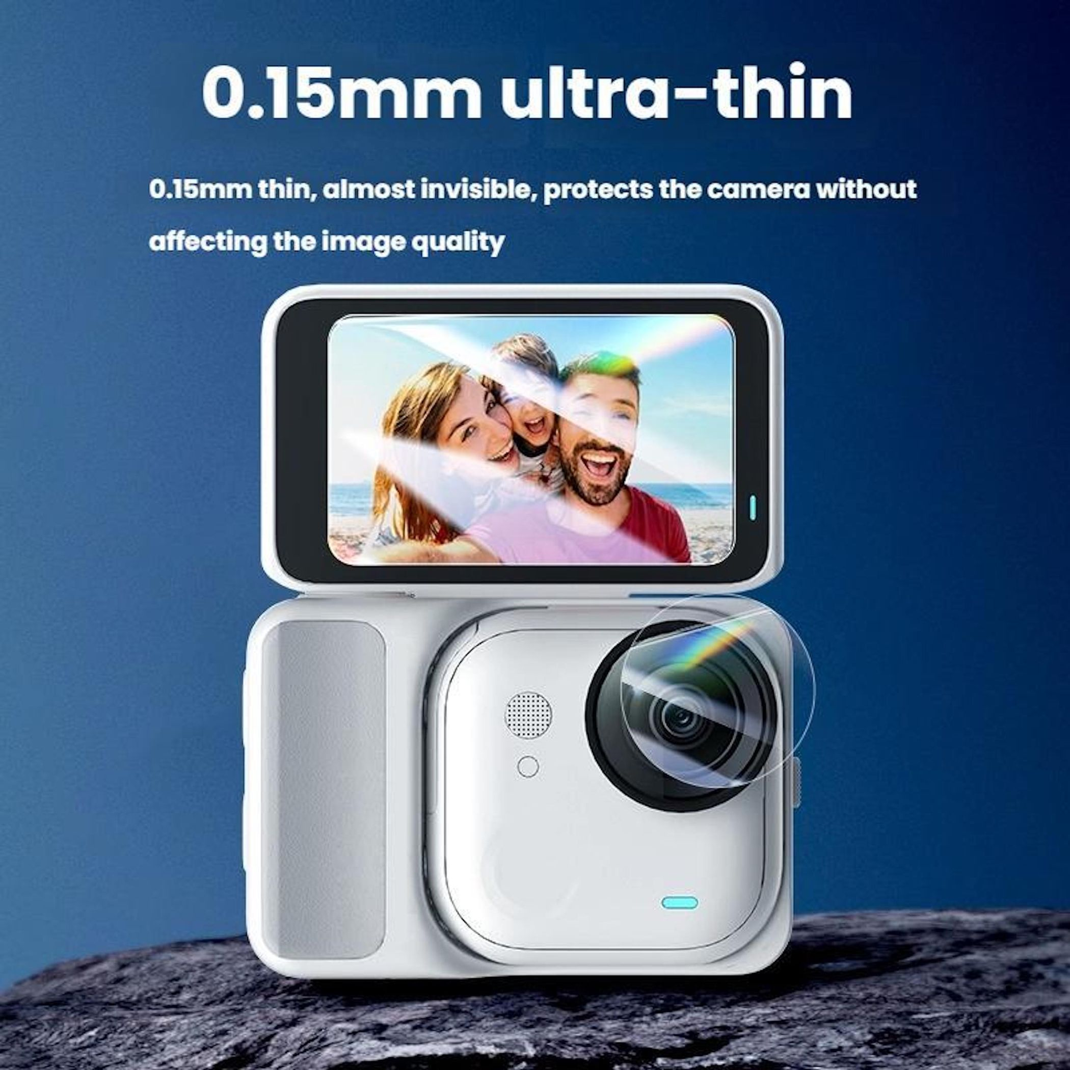 Ein 360-Grad-Kamera-Schutz mit ultra-dünnem Objektivschutz wird gezeigt.